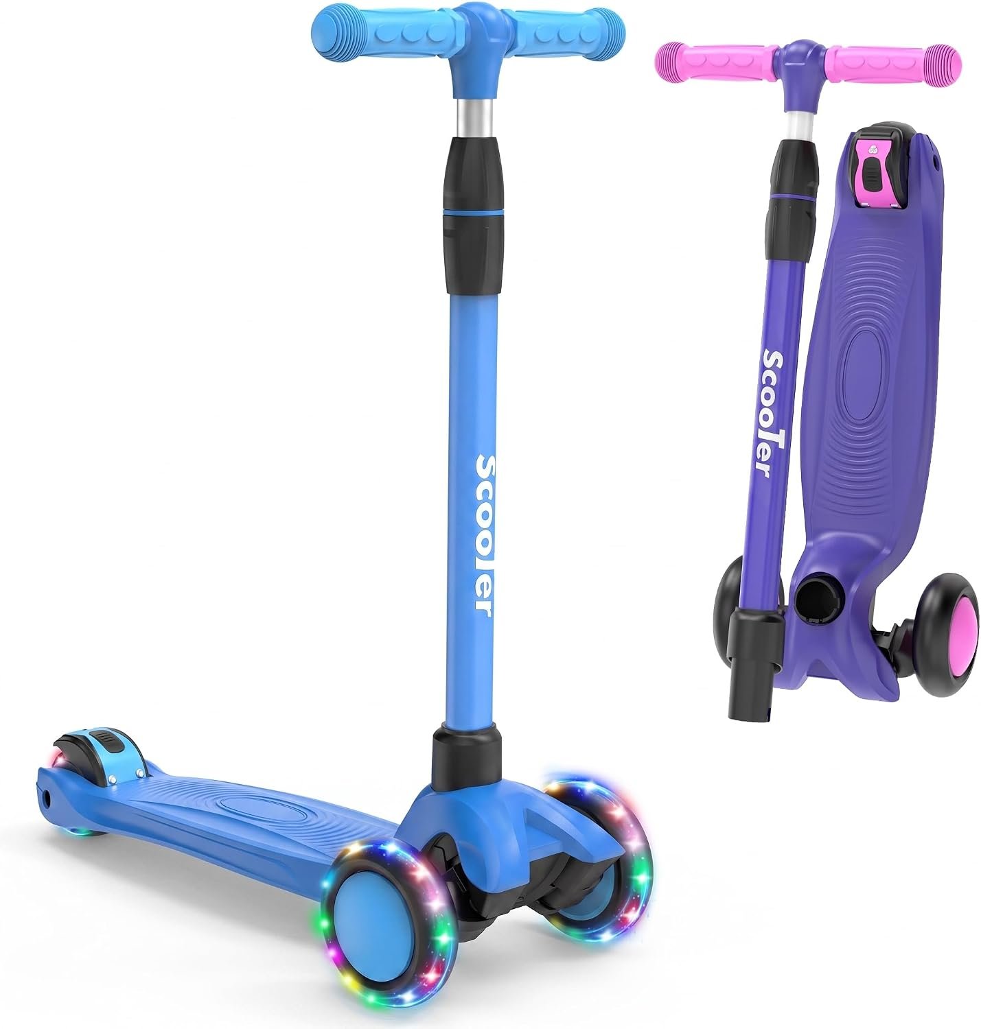 Kids Scooter,Lighted Wheels and 3 Adjustable Height Handlebars Scotters for Kids 3-12,3 Wheel Toddler Kick Scotter for Boys & Girls up to 132 Lbs.