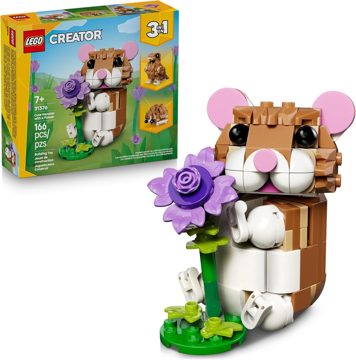LEGO Creator 3 in 1 Cute Hamster with a Flower Building Toy for Girls & Boys, Ages 7+ – Kids Build a Hamster, Hedgehog or Eagle Animal Figure – Gift Idea for Birthdays – 31376