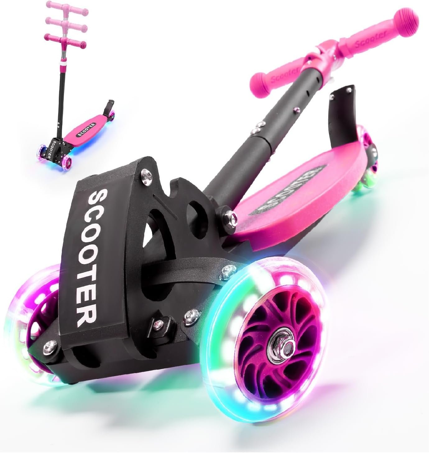 3 Wheel Scooter for Kids Ages 3-12, LED Light-Up Kids Kick Scooter–Portable Foldable, Adjustable Height, Durable Metal Construction, 6″ Extra Wide Deck for Outdoor Activities,Child Safety Certified