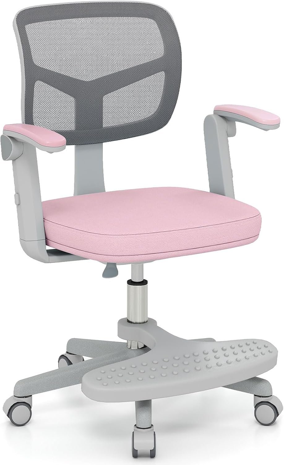 Giantex Kids Desk Chair, Ergonomic Adjustable Student Rolling Chair with Footrest & Flip-up Armrest, Mesh Children Office Chair with Universal Wheels, Kids Computer Chair for Boys & Girls, Pink