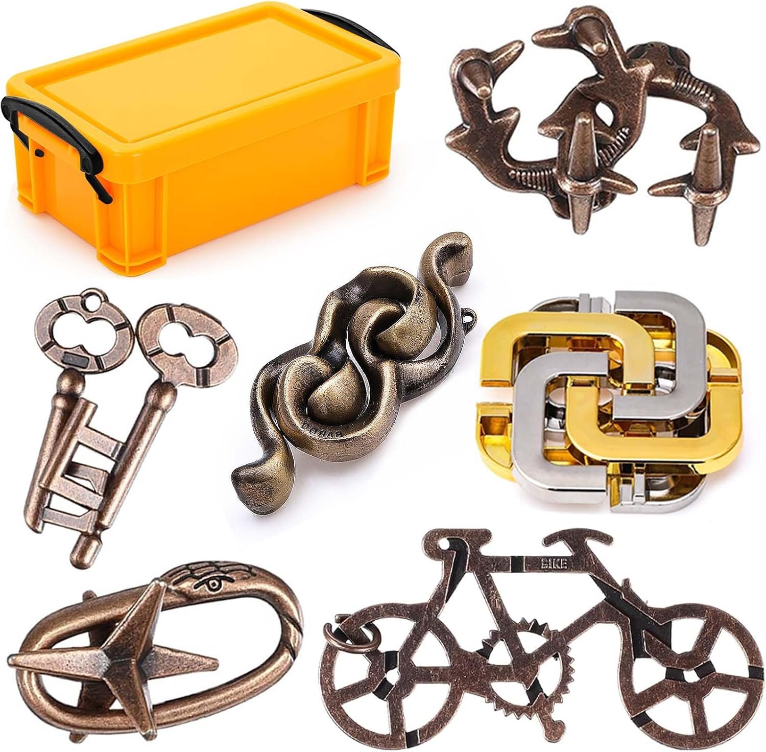 6 PCS Metal Brain Teaser Puzzles for Adults and Kids, Disentanglement Metal Logic Puzzle Set, IQ Mind Challenge Brain Games Toy Gift(6PCS Metal A)