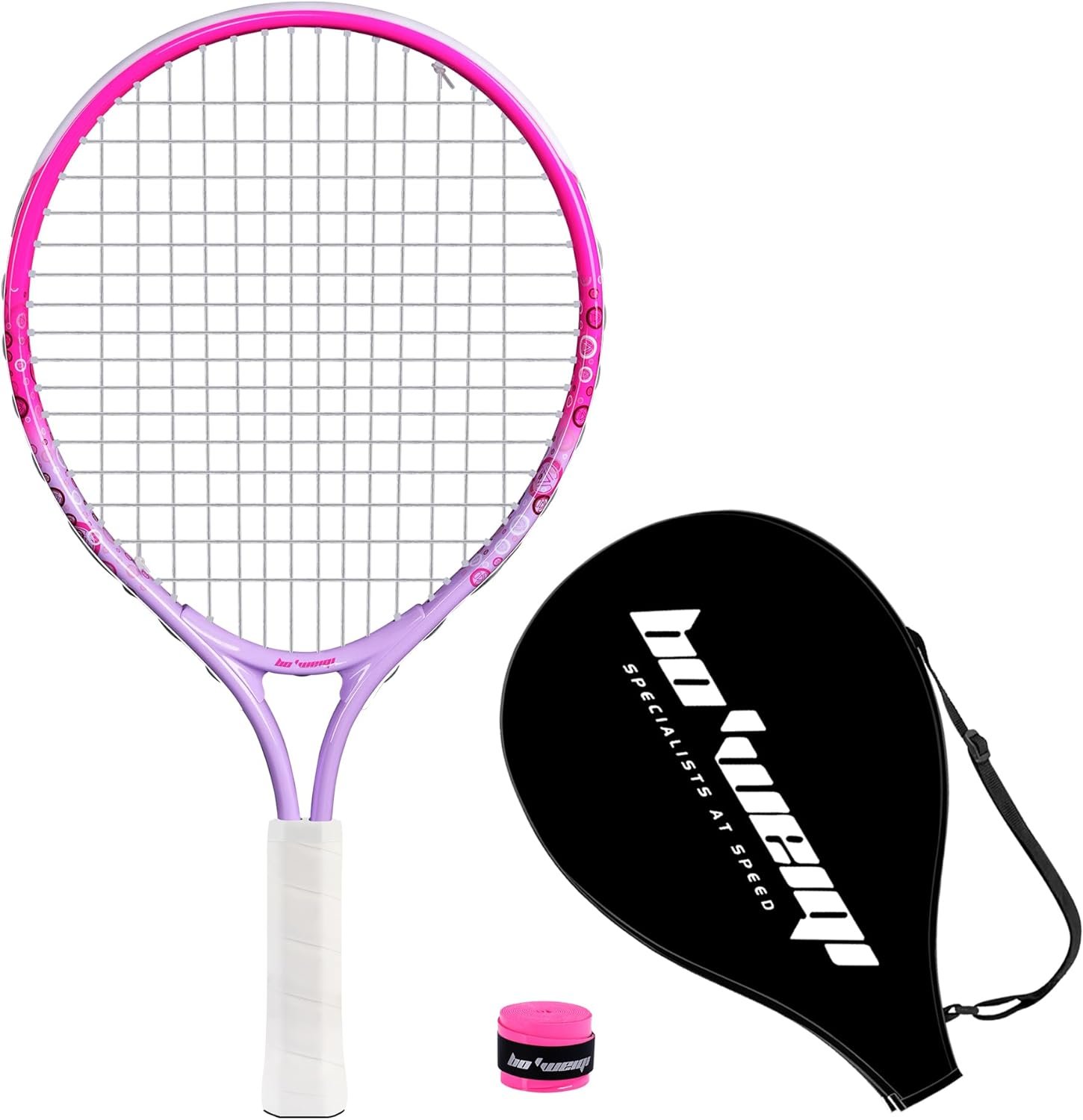 bo’weiqi 17″-25″ Kids Tennis Racket for Aged 2-12 Lightweight Youth Tennis Racquet for Girls and Boys Outdoor/Indoor Sports with 1 Non-Slip Grip and 1 Shoulder Strap Bag Easy Carry