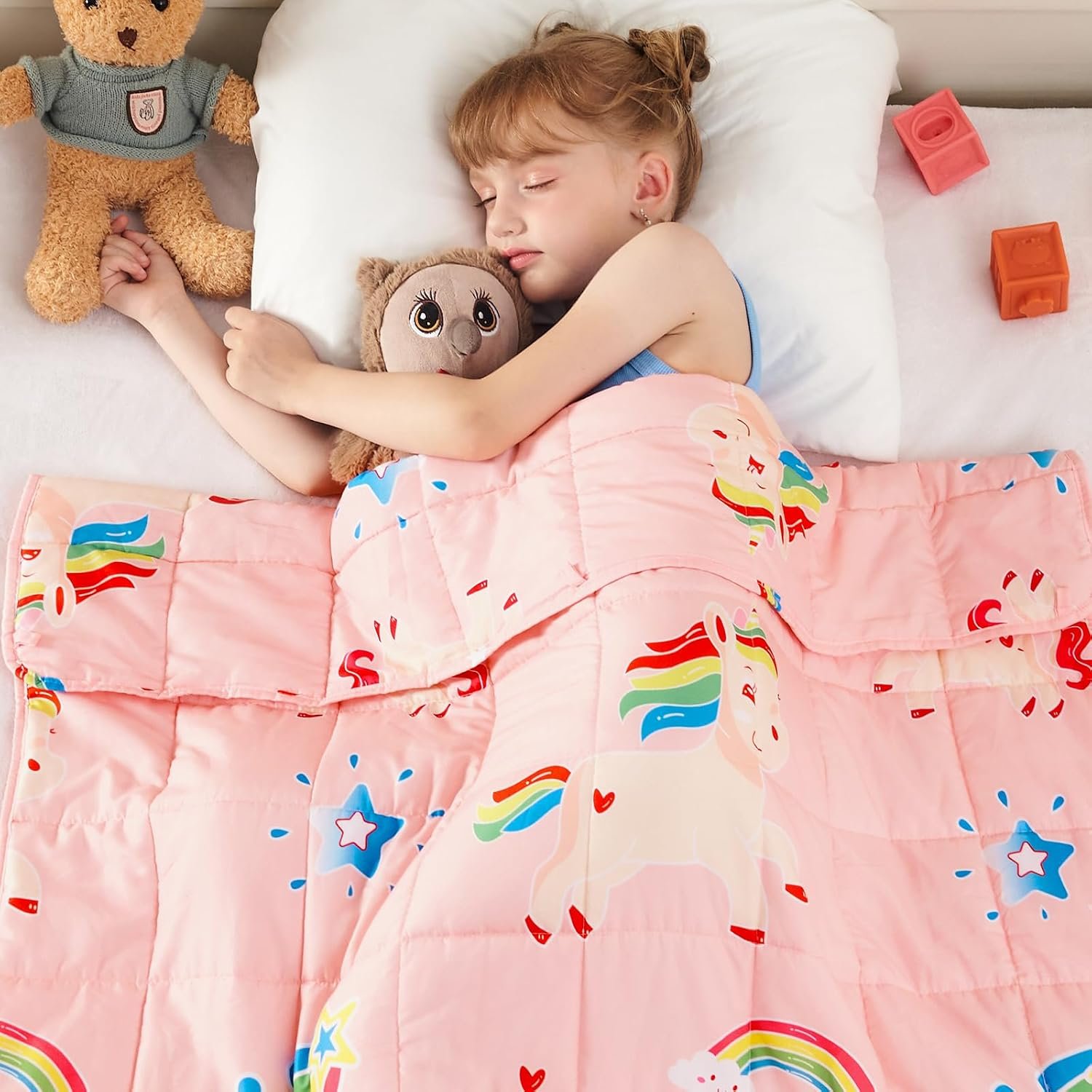 yescool Unicorn Weighted Blanket 5 Pounds Cooling Weighted Lap Blanket, Pink Rainbow Heavy Blankets, Breathable Weighted Throw Blanket Gifts for 40-60lbs, 36″x48″