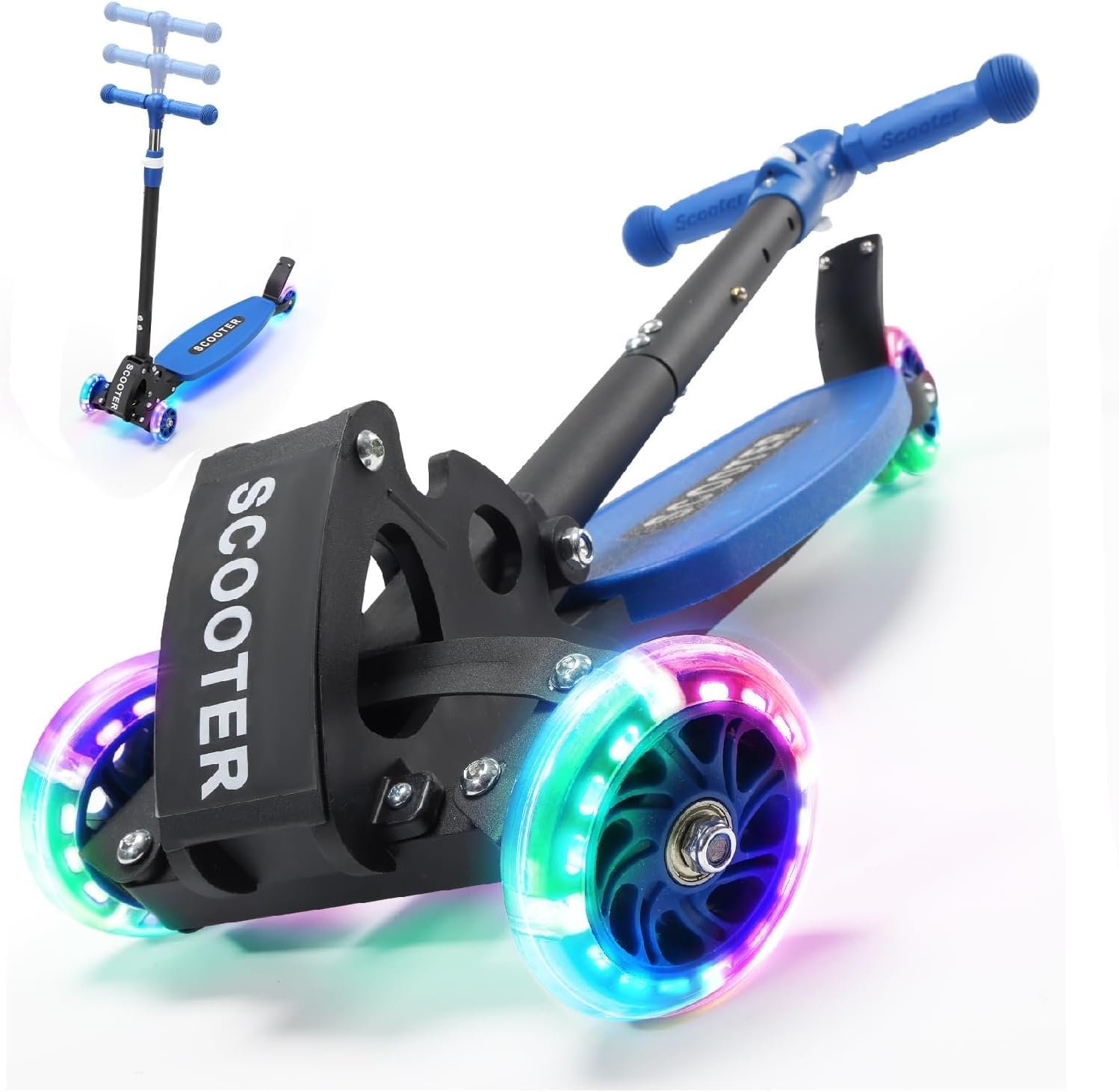 3 Wheel Scooter for Kids Ages 3-12, LED Light-Up Kids Kick Scooter–Portable Foldable, Adjustable Height, Durable Metal Construction, 6″ Extra Wide Deck for Outdoor Activities,Child Safety Certified