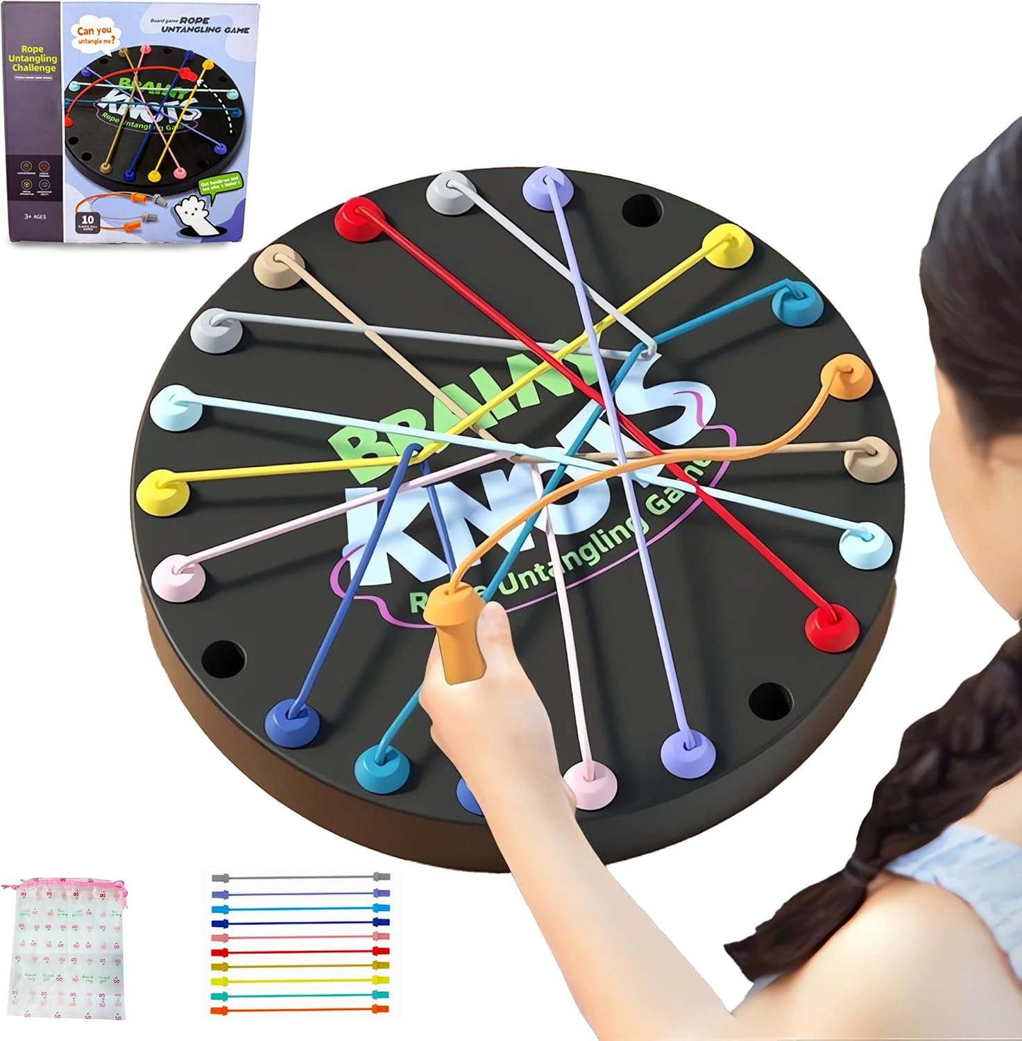 Brainy Knots Rope Untangling Game – Fun Puzzle Board Games for Kids & Adults! Portable Educational Strategy String Toy to Train Brain & Reflex Skills
