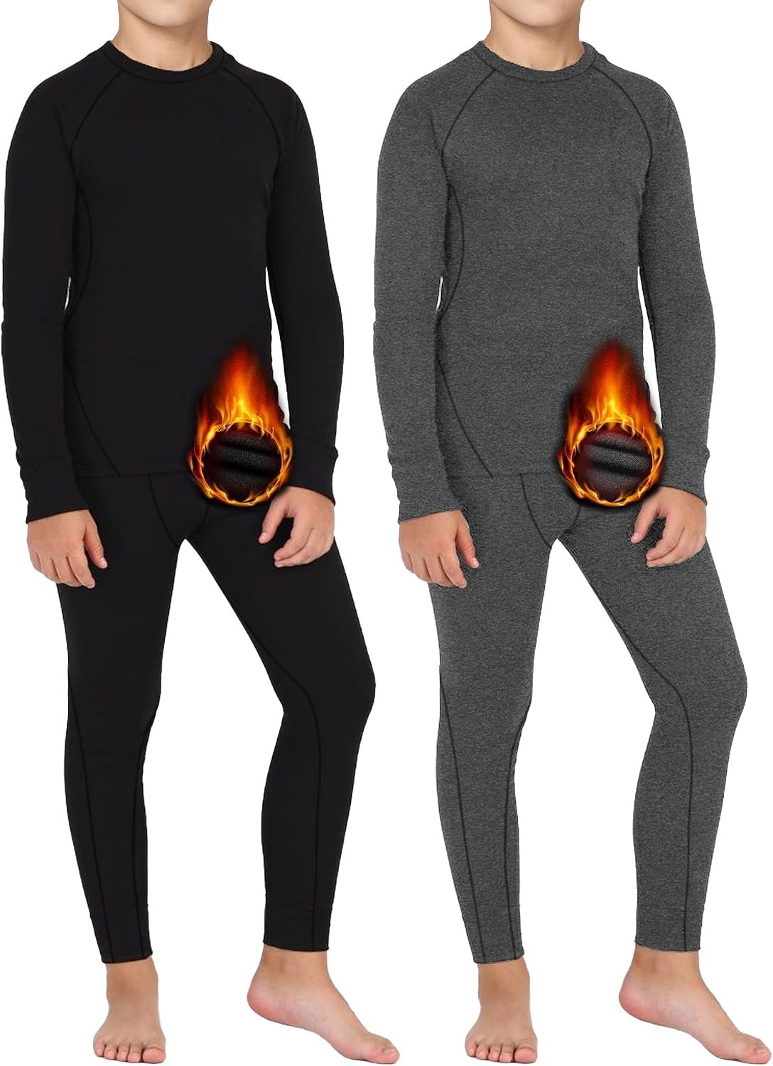 2 Sets Youth Boys Thermal Compression Base Layer Long Johns | Leggings and Shirts, Running, Basketball, Hockey, Football, Hiking, Skating, Sports, Fleece Lined, Underwear, for Kids, Girls