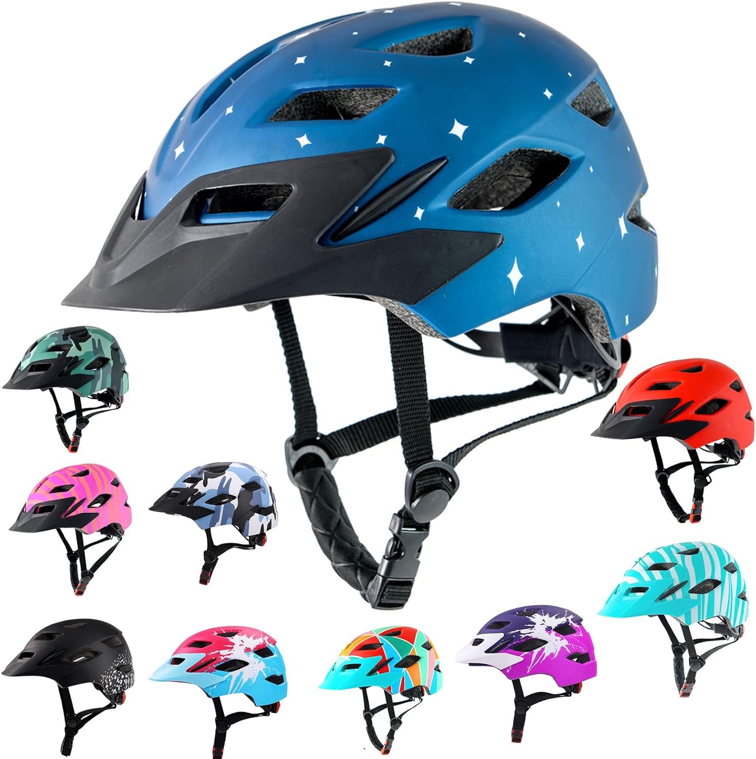 Kids Bike Helmet,Bavilk Boys Girls Bike Helmets with LED Light Detachable Visor Children Youth Teen Multi-Sport for Skating Cycling Scooter Skateboard