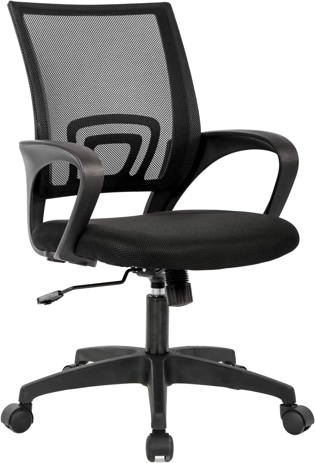 BestOffice Ergonomic Office Chair | Mid-Back Swivel Desk Chair | Black | with Lumbar Support, Adjustable Height & Breathable Backrest | Sponge Seat & Rolling Wheels | for Home, Office | Pack of 1