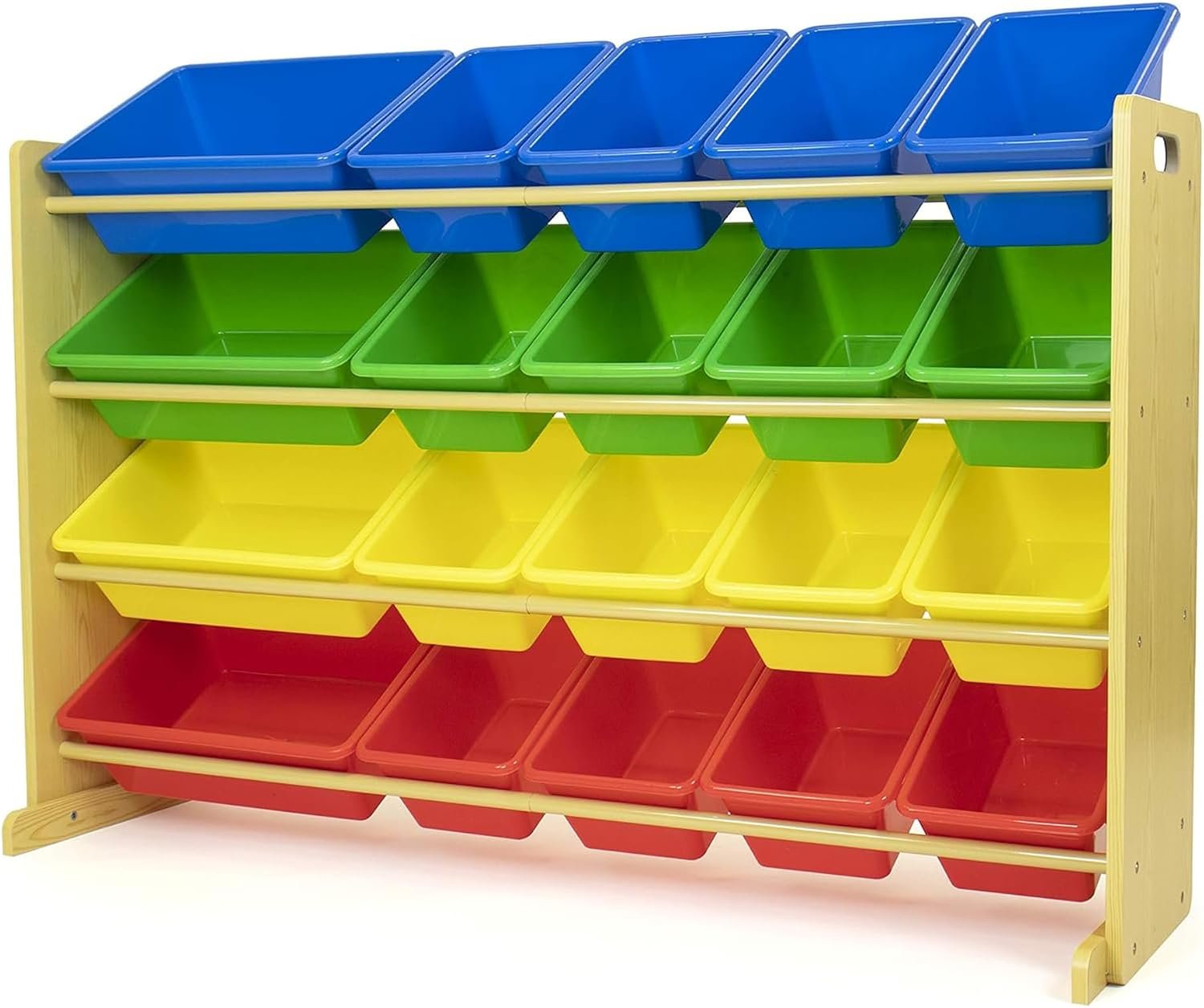 Humble Crew Kids Toy Organizer with 20 Bins, 4 Tier Storage for Playroom | Sturdy wood and steel toddler shelf, removable BPA-free containers, wall anchor anti-tip safety kit for bedroom or classroom