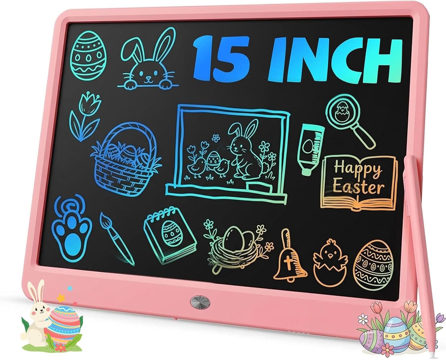 15 Inch LCD Writing Tablet for Girls Ages 3–12, Large Drawing Tablet for Kids, Screen-Free Writing Pad for Learning Quiet Time, Creative Christmas Gift for 3 4 5 6 7 8 Year Old Girl (Pink)