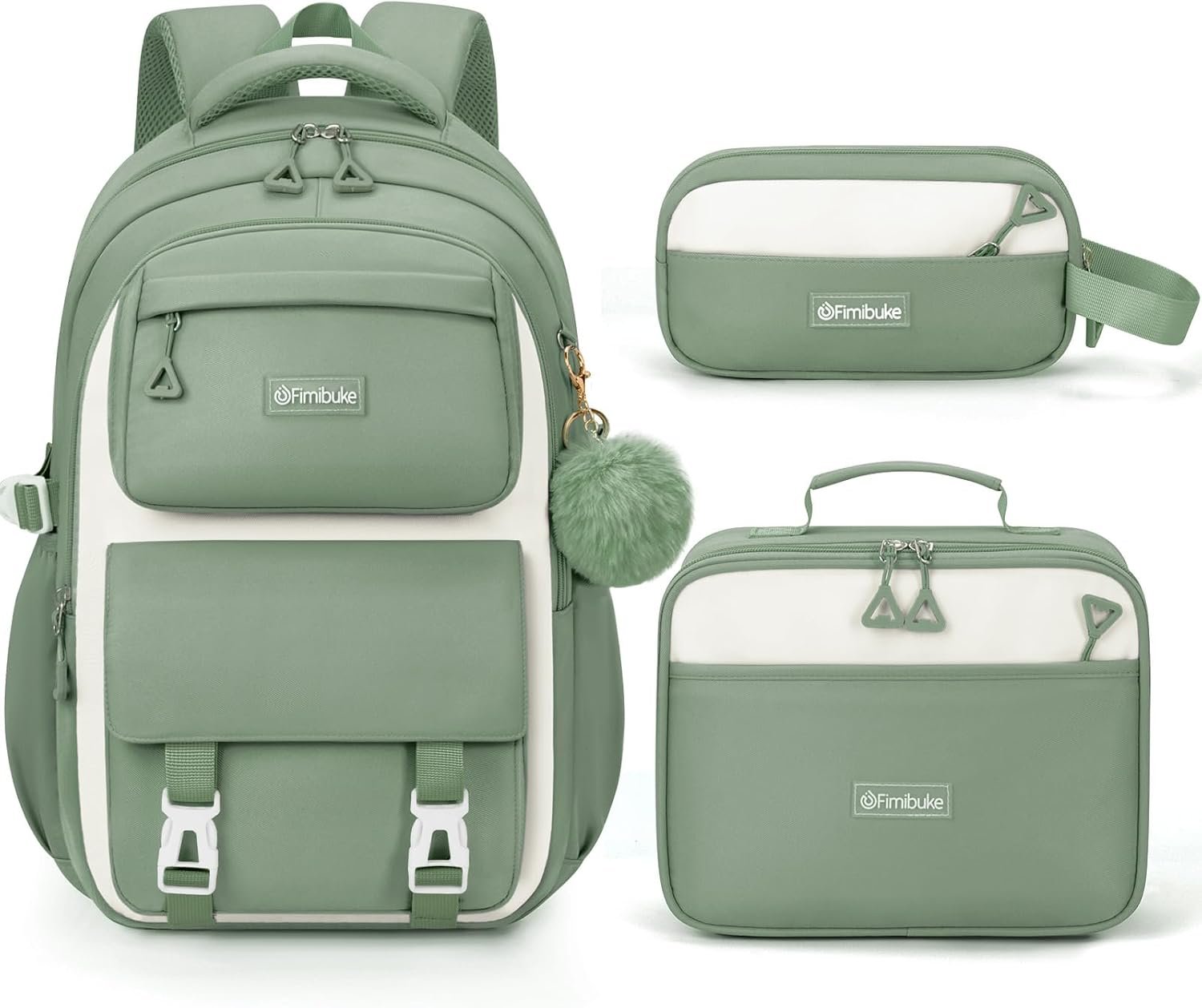 Fimibuke Waterproof Backpacks for School Girls with Lunch Box & Pencil Case | 3PCS Lightweight Teen Girls Backpack Bookbag, Cute Kids Toddler School Bag for Elementary Middle High School Students Travel