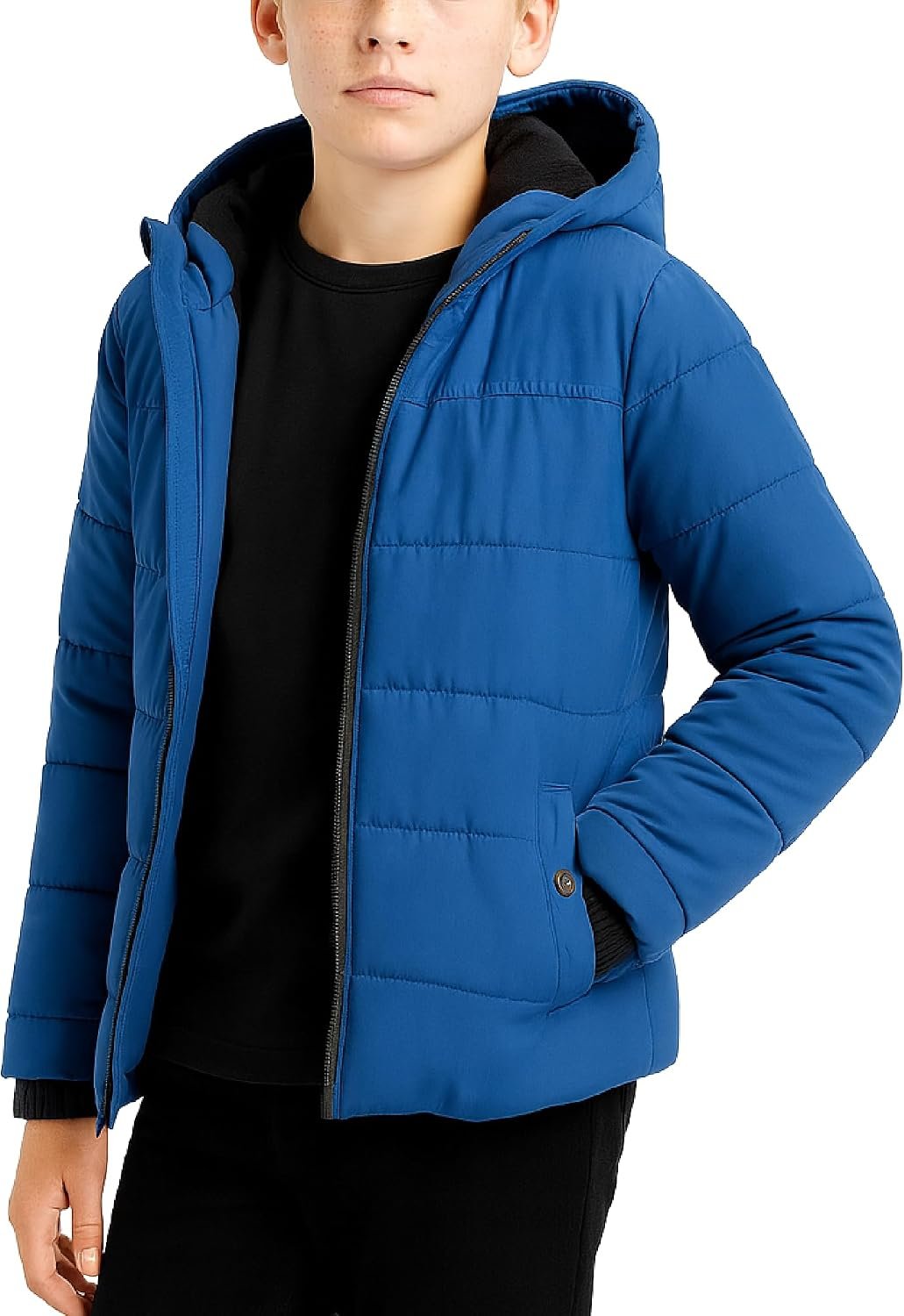 Perry Ellis Boys Fleece-Lined Hooded Packable Puffer Jacket (4-20) | Warm Insulated Winter Outerwear, Cozy Everyday Coat, Easy-Pack Layer for Cold-Weather Play, School, and Travel