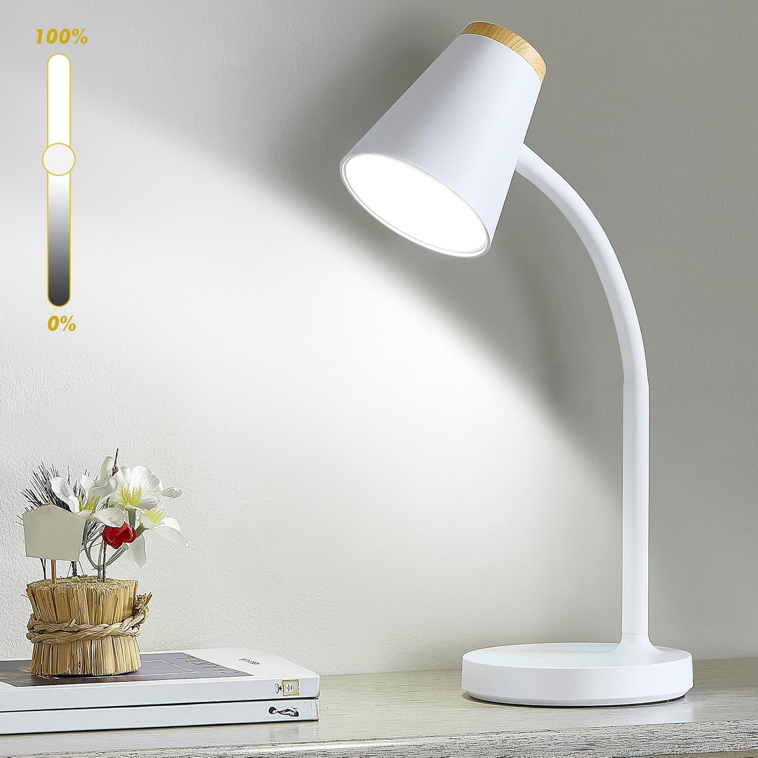 EJIAXIN Desk Lamp for College Dorm Room – Small LED Desk Lamp Touch Dimmable Reading Light for Home Office – Adjustable Flexible Gooseneck Table Lamp for Bedside Bedroom Nightstand White