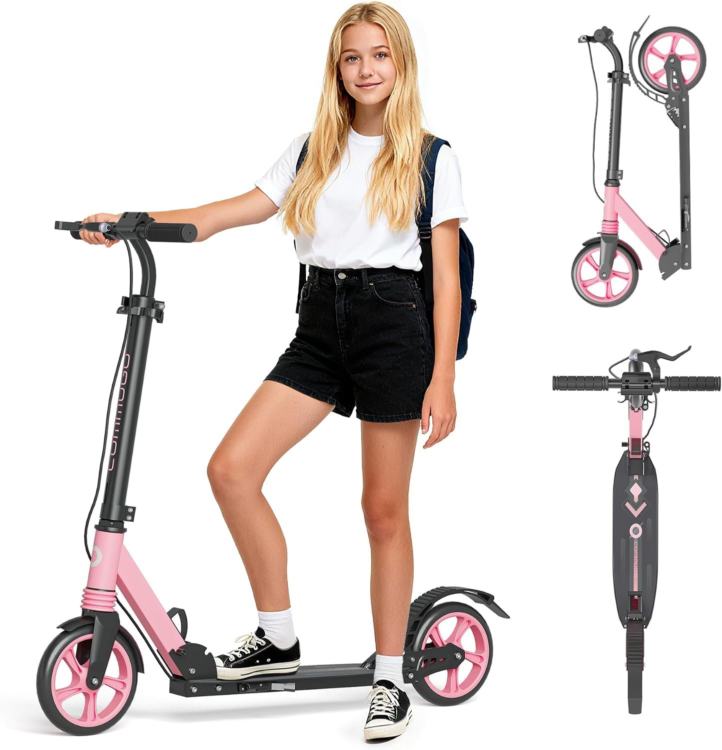 Kick Scooter for Kids 8-12, Teens & Adults, Foldable, Hand & Foot Brake | Lightweight for easy carrying. Shock-absorbing wheels smooth out bumps. 240 lbs and 4-Level Height for growing riders.