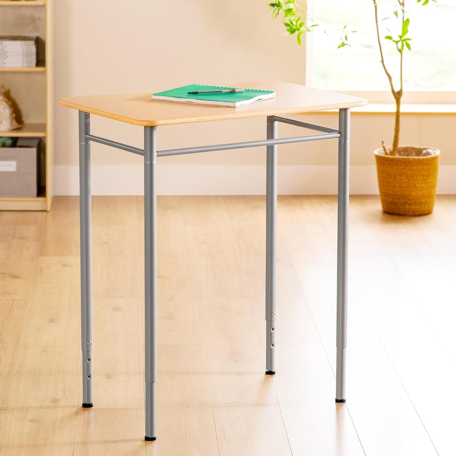 Guidecraft Adjustable Standing Desk – Rectangle – Wooden Study Desk for Kids & Adults, Adjustable Height Writing Desk with Sturdy Metal Legs, Compact Desk for Home, Classroom, Office