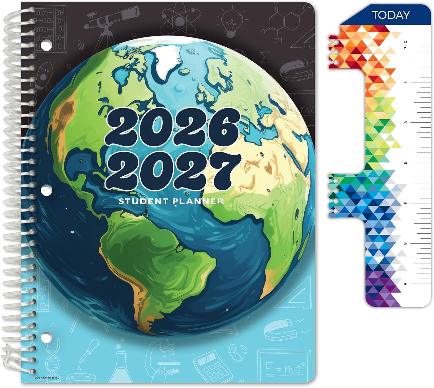 Global Datebooks 2026-2027 Elementary Student Planner 8.5″ x 11″ – Dated Weekly & Monthly Academic Planner with Ruler/Bookmark & Stickers, Ideal for Homework, Matrix Style, Earth