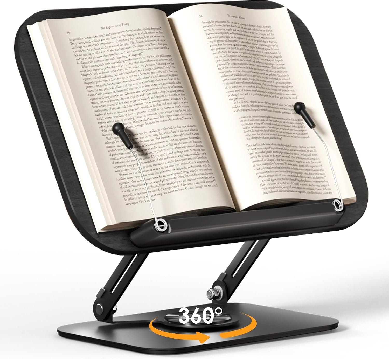 SupeDesk Book Stand for Reading, Adjustable Book Holder with 360° Rotating Bases, Foldable Designs, and Elastic Clips, Multifunctional Display Stand for Recipe, Cookbooks, Magazines, Tablets, Laptops