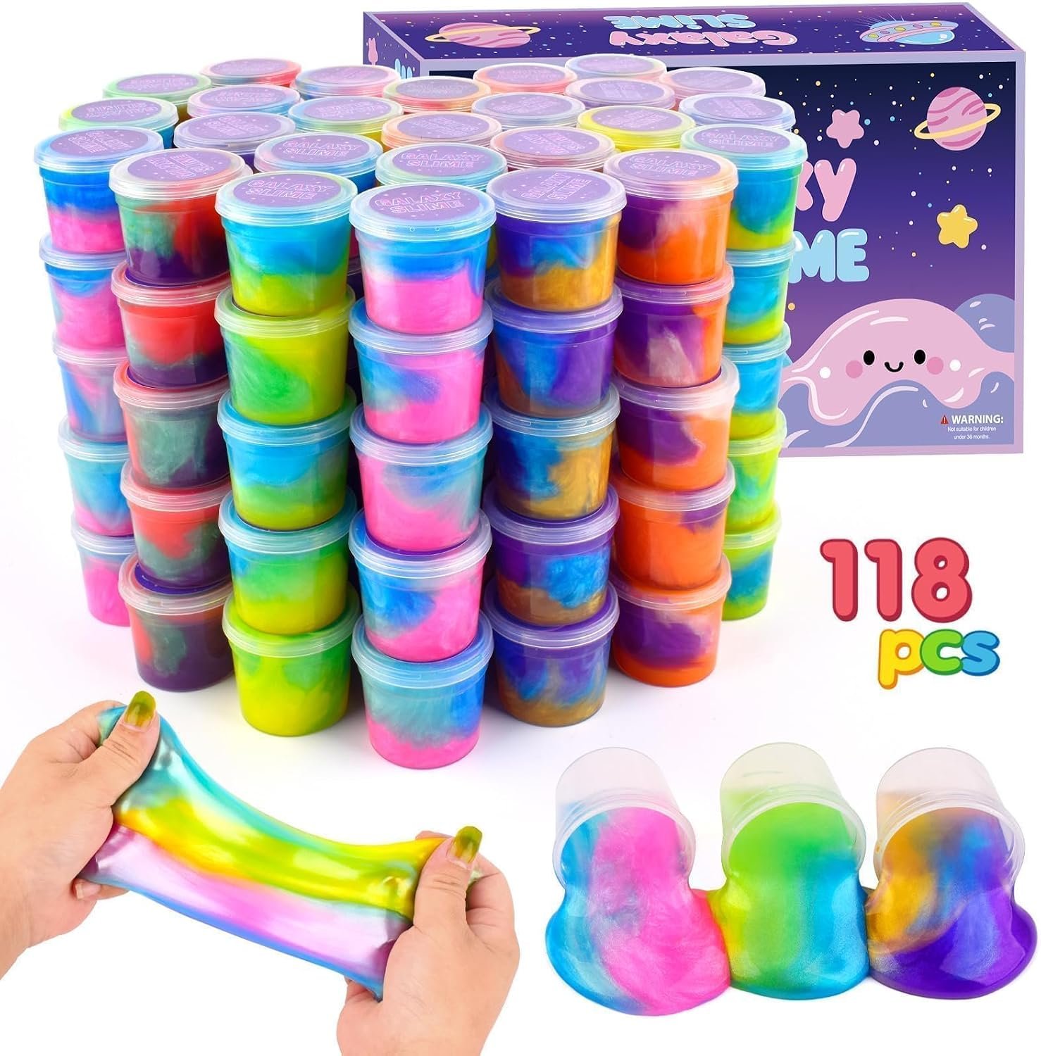 118 Pack Slime Party Favors Kit, Mini Galaxy Bulk Slime Stretchy Stress Relief for Kids, Soft Putty DIY Toy, Girls and Boys Classroom Supplies, Birthday, Goodie Bag Stuffers Advent Calendar