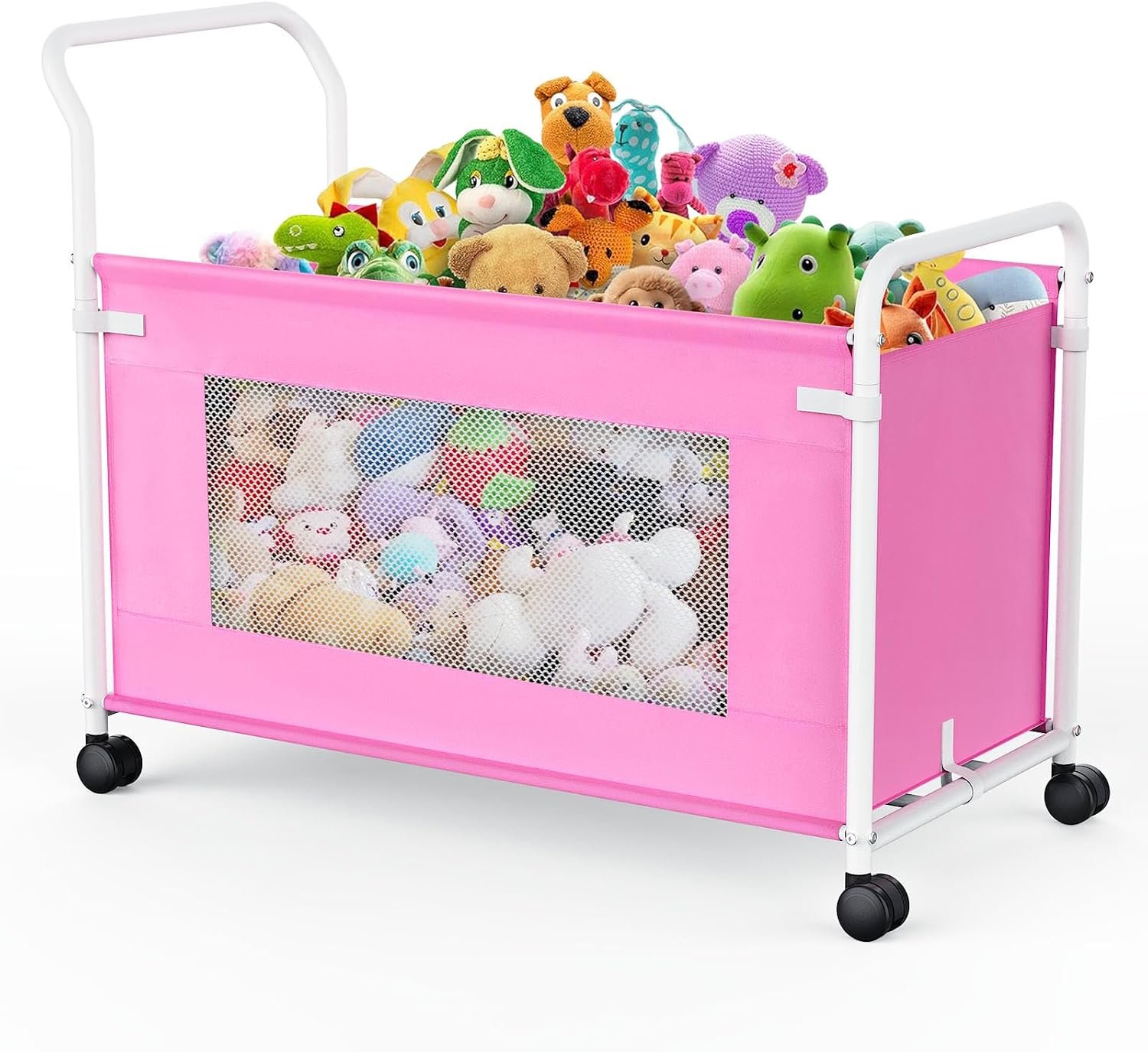 KEEGH Extra Large Toy Box for Kids with 360° Rotating Wheels, Heavy Duty Toy Chest for Boys and Girls, Toy Storage Organizer for Kids, Toy Bins for Living Room, Nursery, Bedroom (Pink)