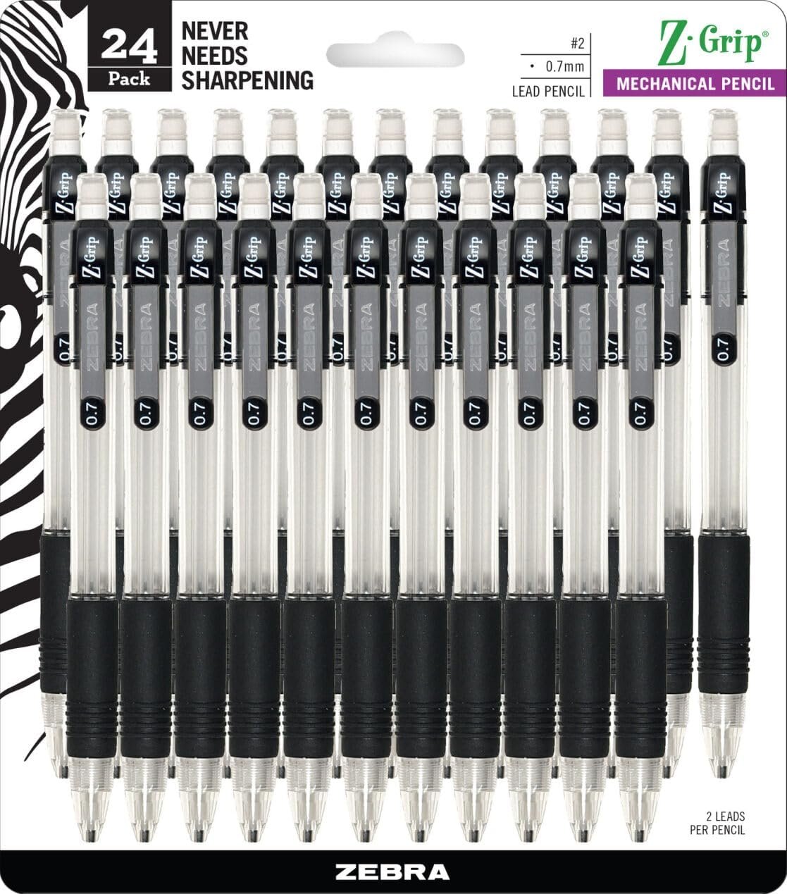 Zebra Pen Z-Grip Mechanical Pencil, 0.7mm #2 HB, Clear Barrel, 24-Pack