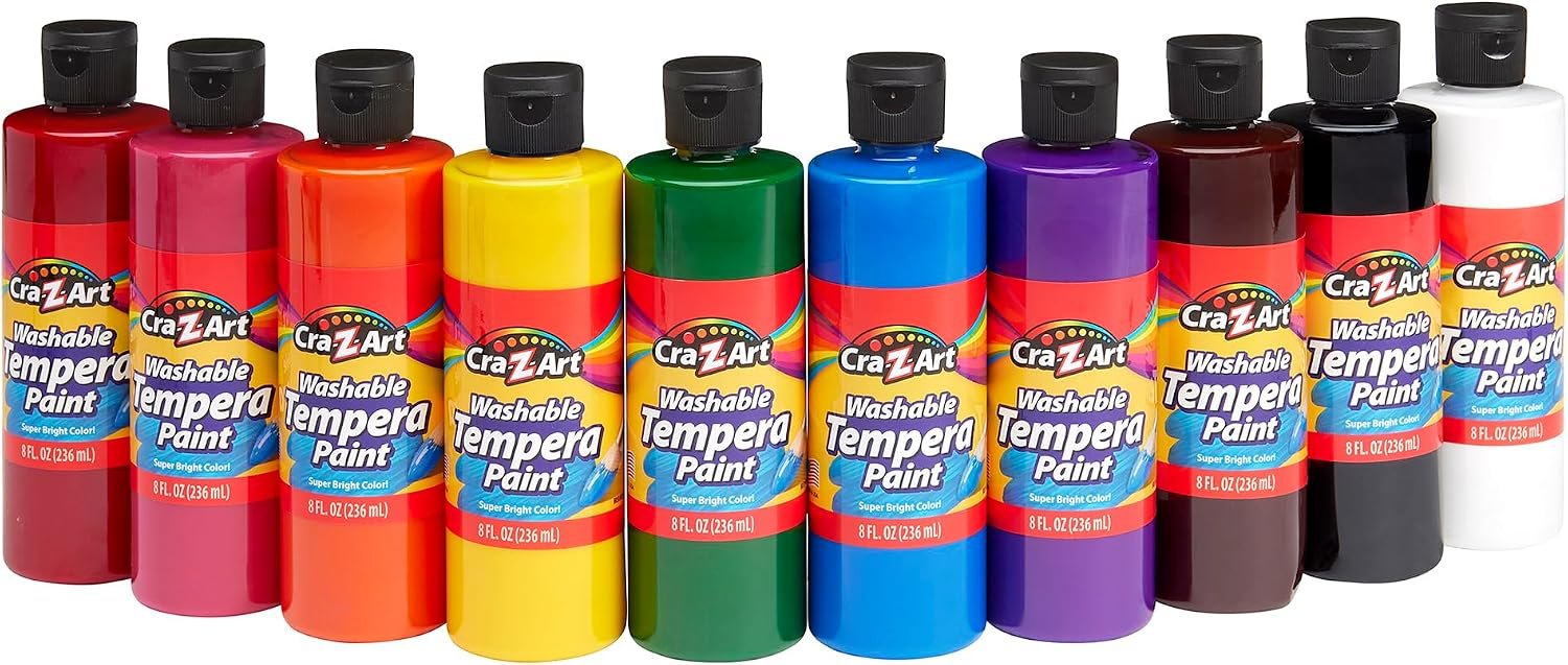 Cra-Z-Art Washable Tempera Paint Bulk Pack 10ct, Assorted Colors 8oz each bottle