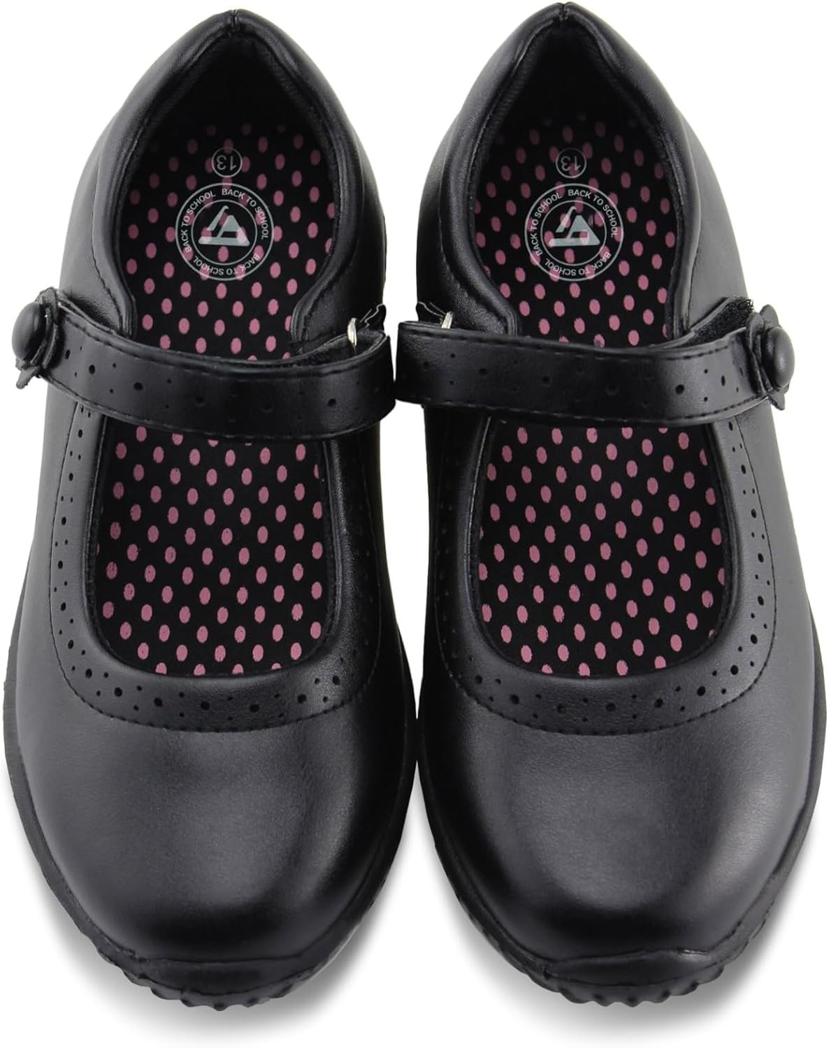 JABASIC Girl’s Mary Jane School Uniform Shoes | Lightweight, Non-marking Sole, Hook & Loop Strap, Soft Insole, All Day Comfort, Daily School Wear, Roomy Toe, Little/Big Girl