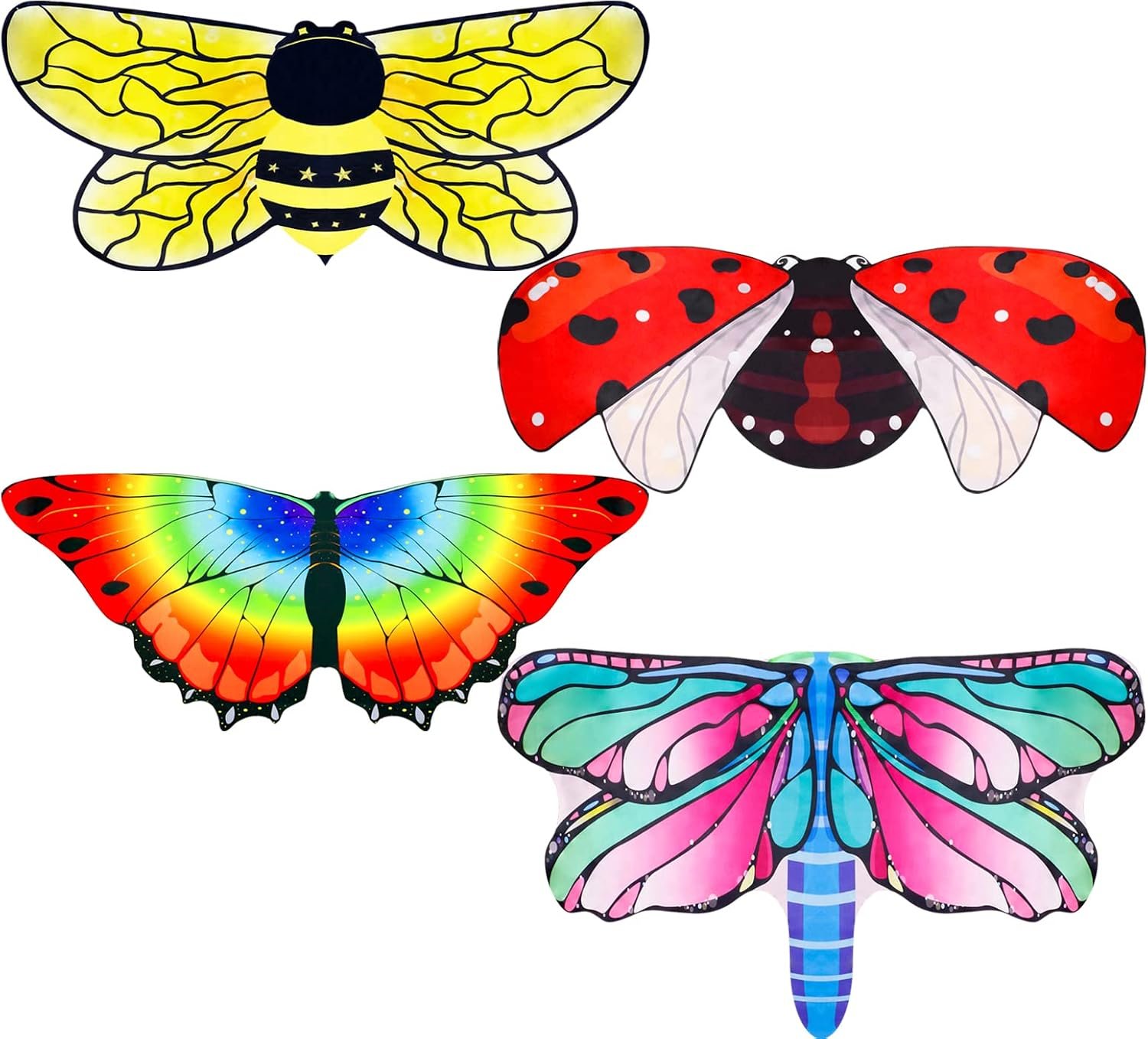 Toddler-Kids Butterfly-Wings for Girls Fairy Wings Dress-Up Toys | 4-Pc Bug Wings Costume-Butterfly Bee Ladybug Dragonfly for Kids 3+ – Halloween, Nature Learning & Birthday Party Gifts