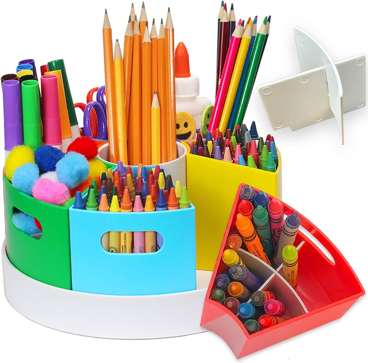 8.6″ Desk Art Supply Organizer for Kids – Compact Rotating Lazy Susan Art Caddy with Dividers for Crayons, Markers & Pencils, Classroom Storage for Teachers Students Homeschool