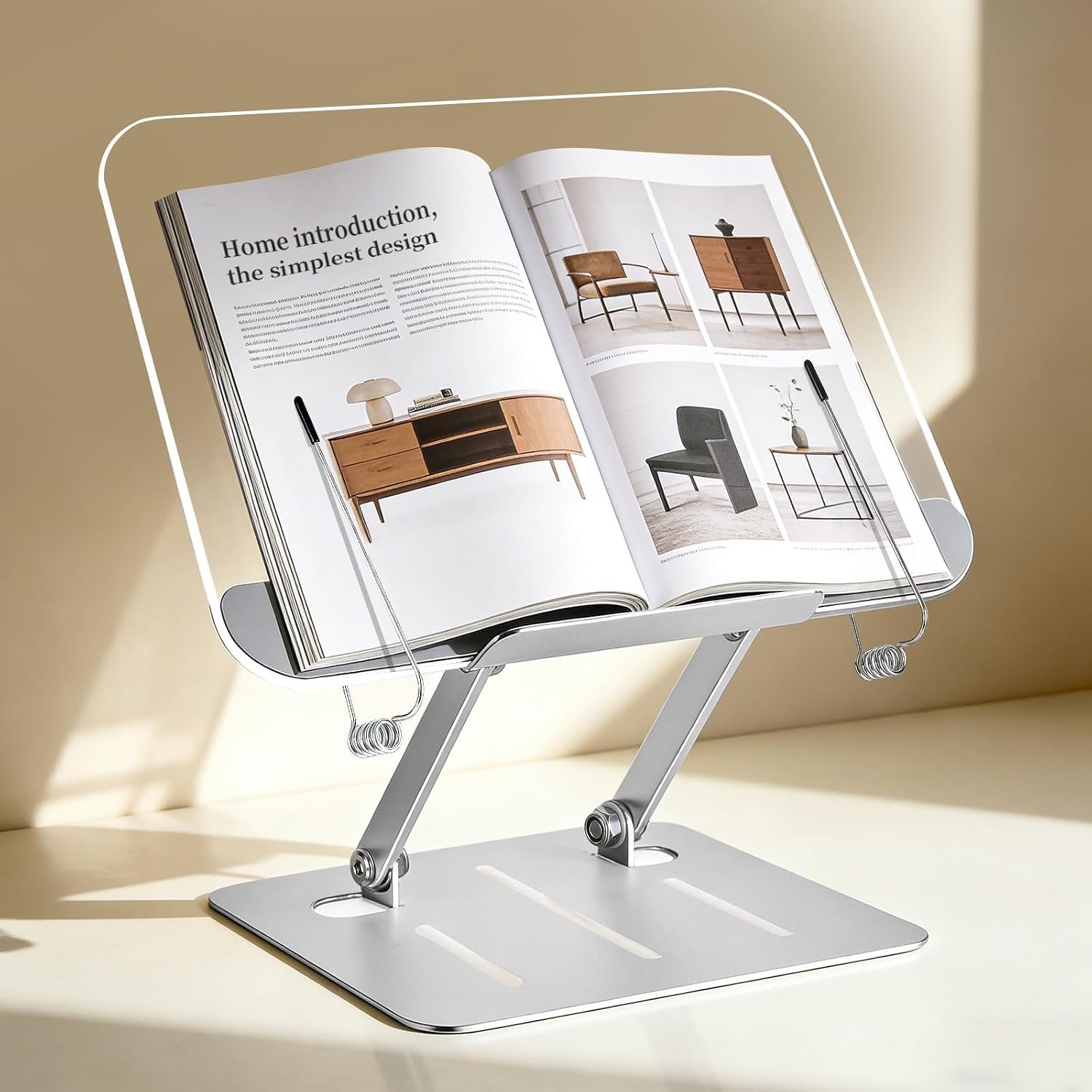 Acrylic Book Stand for Reading, Adjustable Hands-Free Book Holder | Clear Foldable Stand with Page Clips for Cookbooks, Textbooks, Tablets, Music Scores, Kitchen Counters, Desks, and Study
