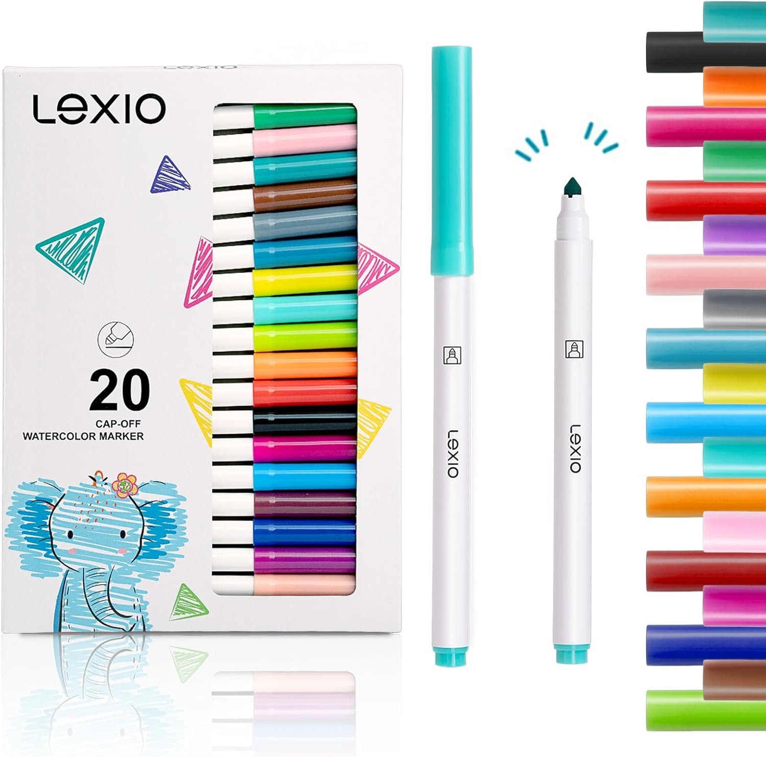 Lexio 20 Colors Washable Markers For Kids & Toddlers, Non Toxic Markers | With Conical Tip, Drawing Essentials for School Classroom, Coloring Book, Art & Craft Supplies(1 Box | 20 Markers)