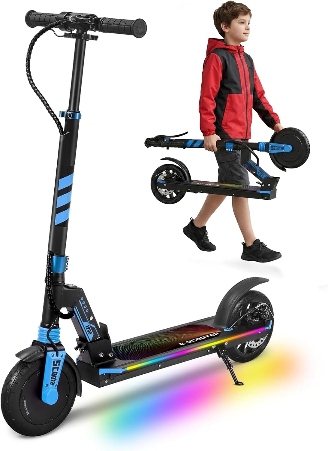 Electric Scooter Kids & Teens 8-16, 200W-350W, Foldable, UL2272 | Up to 10-19 MPH, Long 12-18 Mile Range, 8-8.5″ Puncture-Proof Tires, Front/Dual Suspension, Height Adjustable, LCD Display
