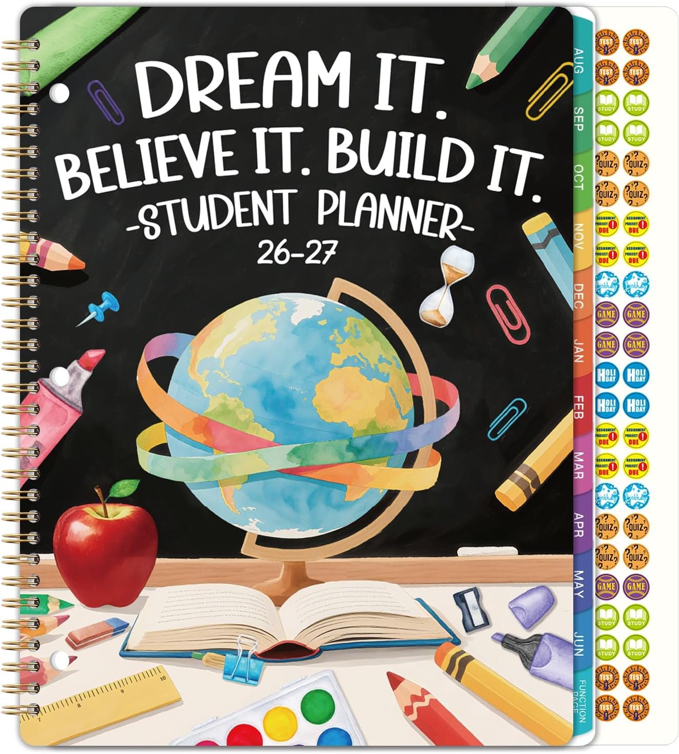 Student Planner 2026-2027 – School Planner 2026-2027 with Planner Stickers & Colorful Tabs, Aug. 2026 – Jun. 2027, 8.5″ x 11″, Monthly and Weekly School Planner, Academic Planner with Motivational Quotes – Globe Planner