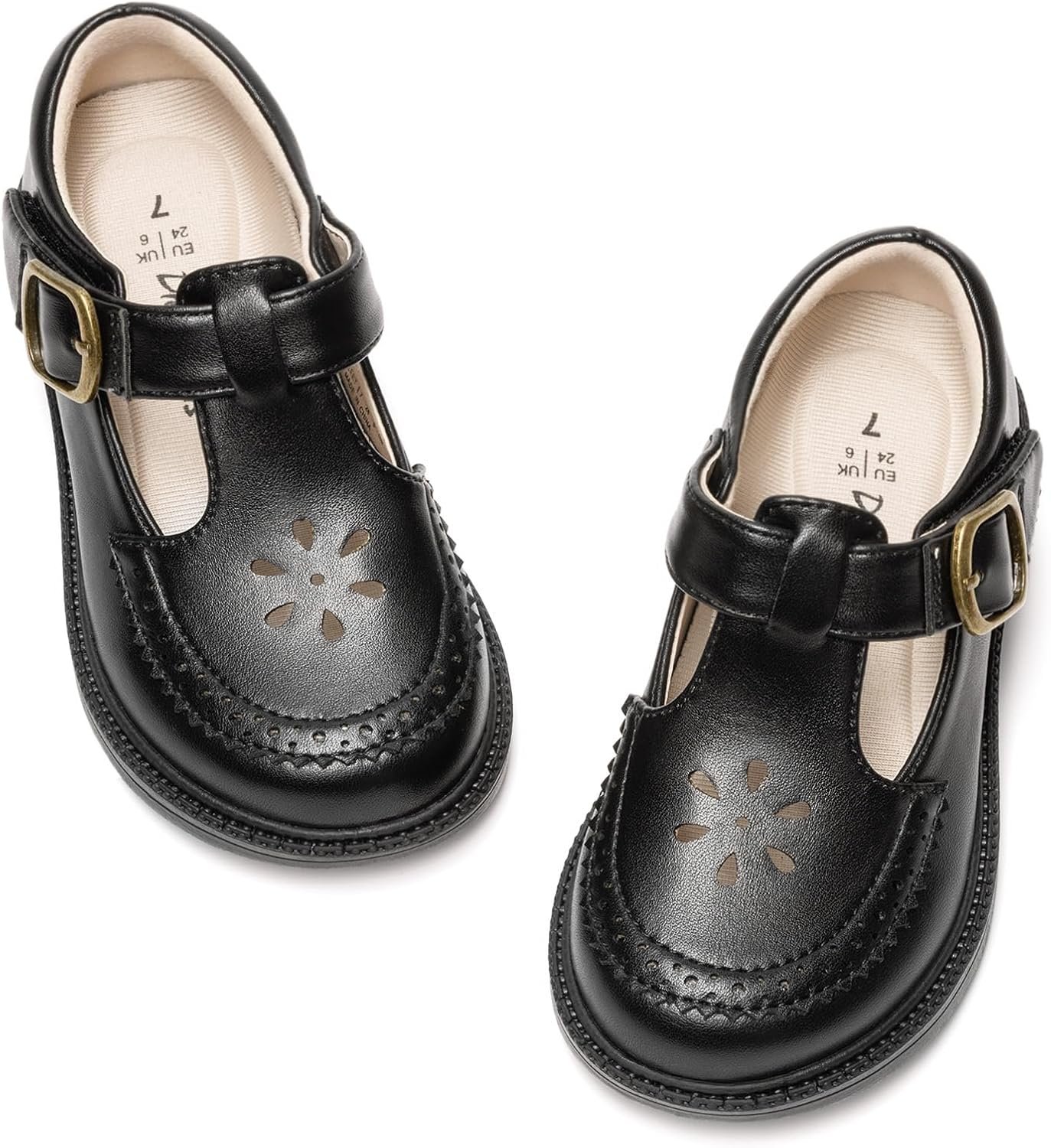DREAM PAIRS Girls Mary Jane School Dress Shoes | Floral Perforated T-Strap Ballet Flats,Cushioned Anti-Slip Flower Girl Shoes for Wedding,Party,Church,Communion,Uniform