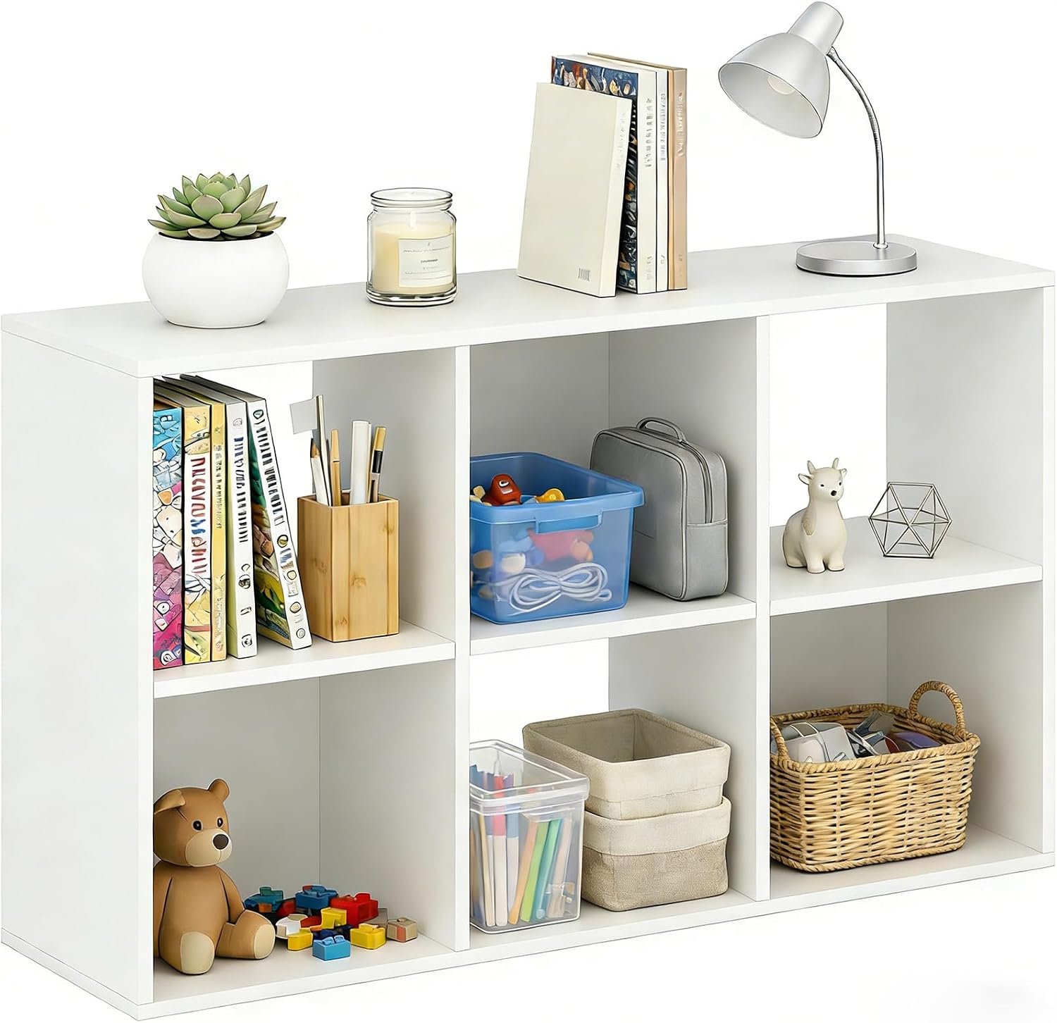 6 Cube Storage Organizer Shelf, Open Cube Bookshelf | Reversible Bookcase, Modern Sturdy Storage for Living Room, Bedroom, Entryway, Home Office, White