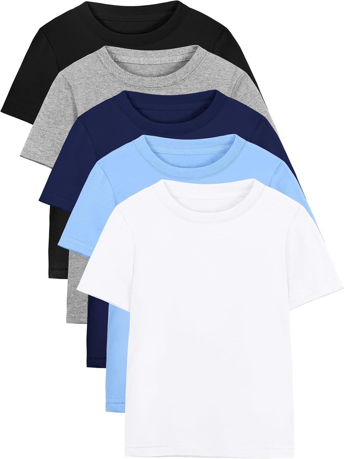 Poroka 5 Pack Boys Shirts Toddler Short Sleeve Cotton T-Shirts Boys Summer Clothes Crew Neck Tops for Kids