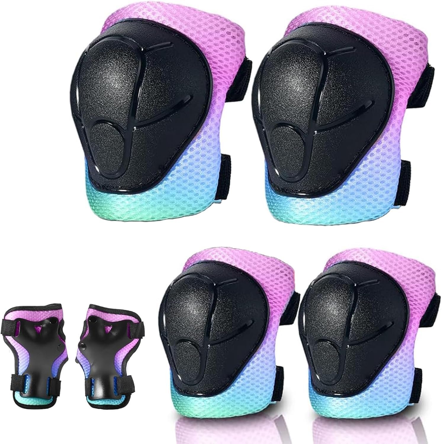 Gradient Color Kids Protective Gear Set Knee Pads for Kid 2-14 Years,W/ Adjustable Strap Kids/Youth Knee Pads Elbow Pads Wrist Guards Set for Inline Roller Skates,Cycling,BMX Bike,Skateboard,Scooter