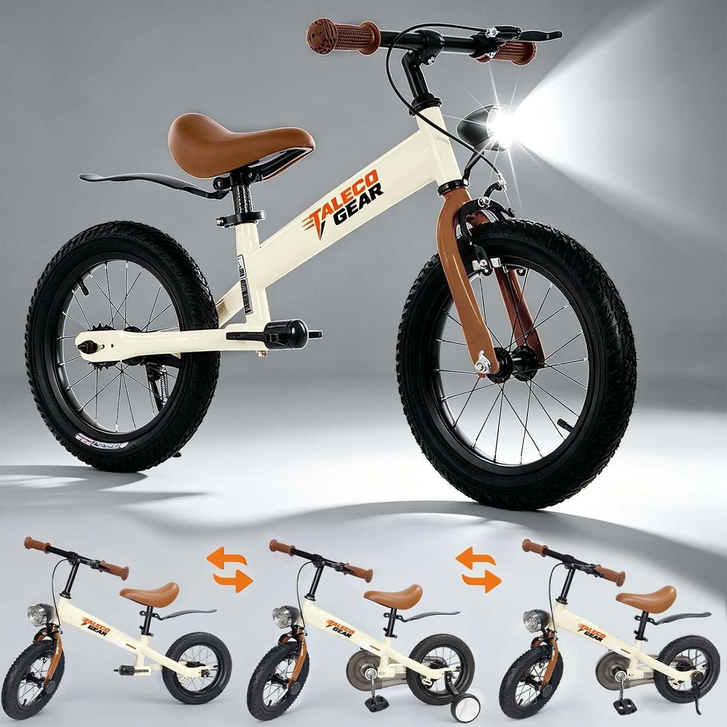Balance Bike with Pedals 12 /14inch ,Toddler Bike with Training Wheels | with Headlamp,Coaster Brake,Handbrake,Adjustable Seat & Handlebars,Sturdy Frame,for Kids Boys Girls,for 2 3 4 5 6 Years Old