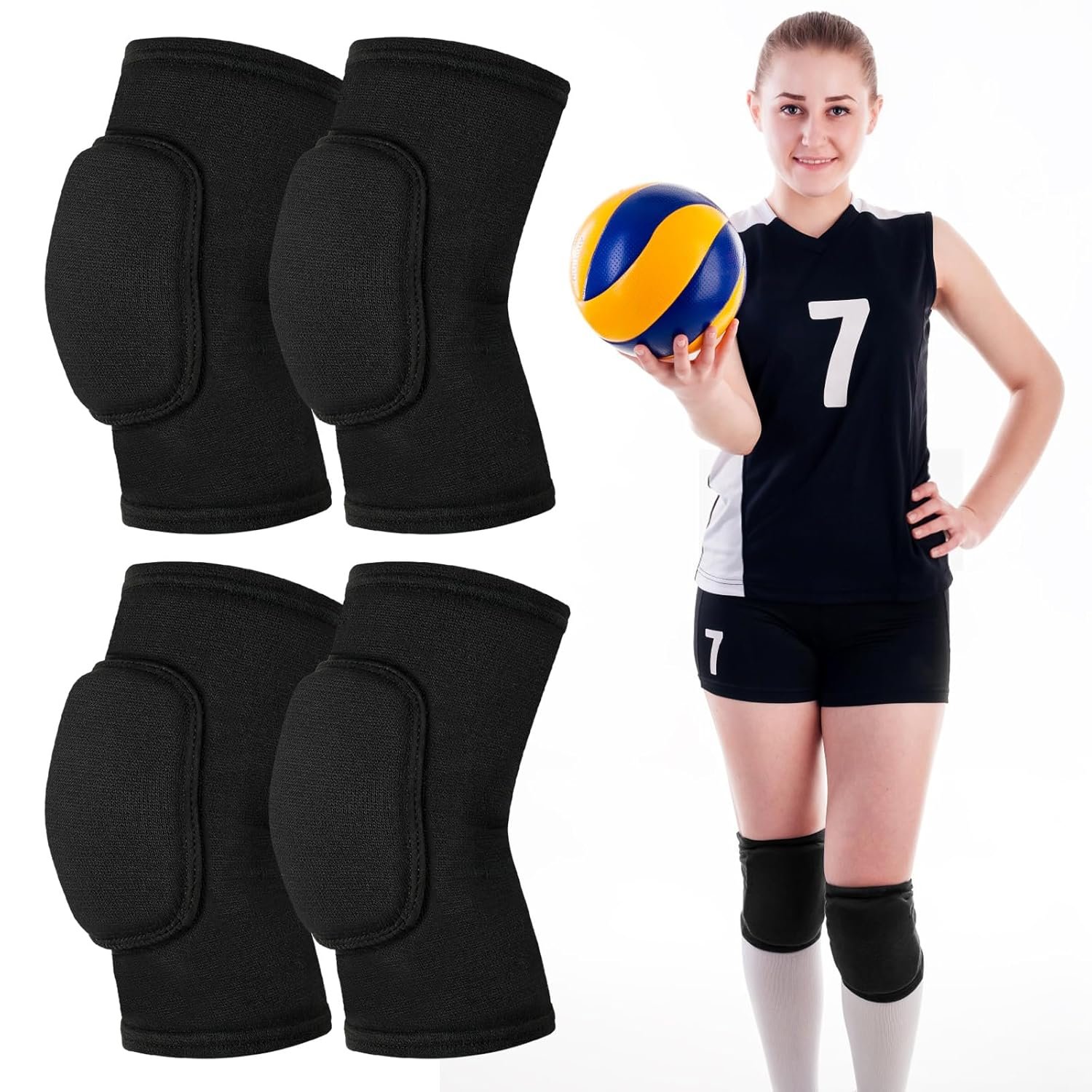 Volleyball Knee Pads, Knee Pads Volleyball Girls 2 Pairs, Knee Pads for Women Youth Kids, Soft Black Kneepads for Sports Dance Volleyball Football Yoga Tennis Running Cycling Workout Climbing