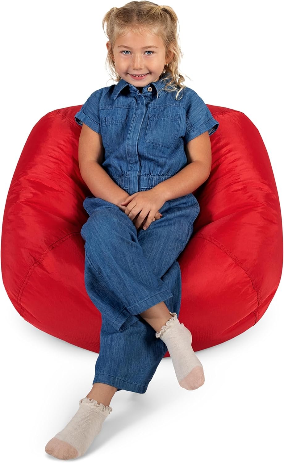 Big Joe Classic Bean Bag Chair for Kids Bedroom and Reading Nook, Easy-Clean Red, Durable Nylon Polyester Blend, 2 feet Refillable