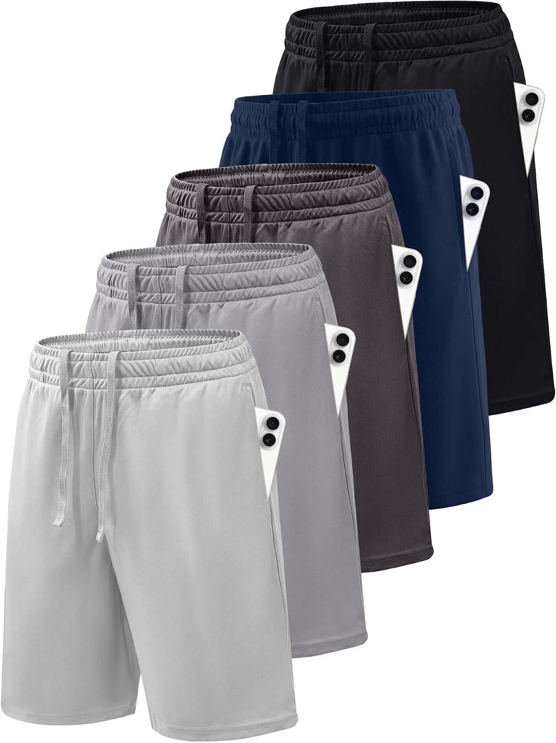 Rupy 5 Pack Boys Athletic Basketball Shorts with Pocket Kids Quick Dry Active Sports Shorts Adjustable Drawstring Waist