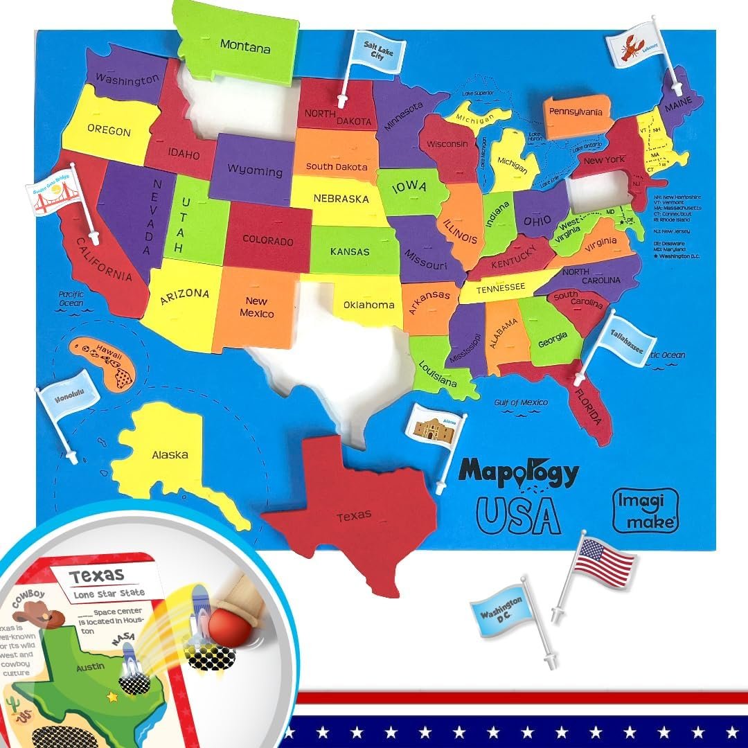 Imagimake Mapology – USA Map Puzzle with Flash Cards for Kids Ages 8+ | Educational Geography Toy, Learn 50 States with 750+ Facts of USA, Gift for Girls & Boys Ages 8,9,10,11,12 Years Old
