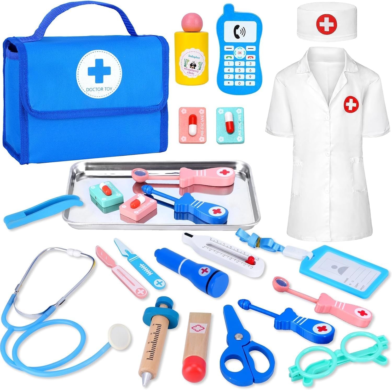 Doctor Kit for Toddlers 3-5, Doctor Kit for Kids with Medical Storage Bag & Real Stethoscope, Doctor Costume for Pretend Play, Birthday Gift for Girls Boys (21 Pcs)