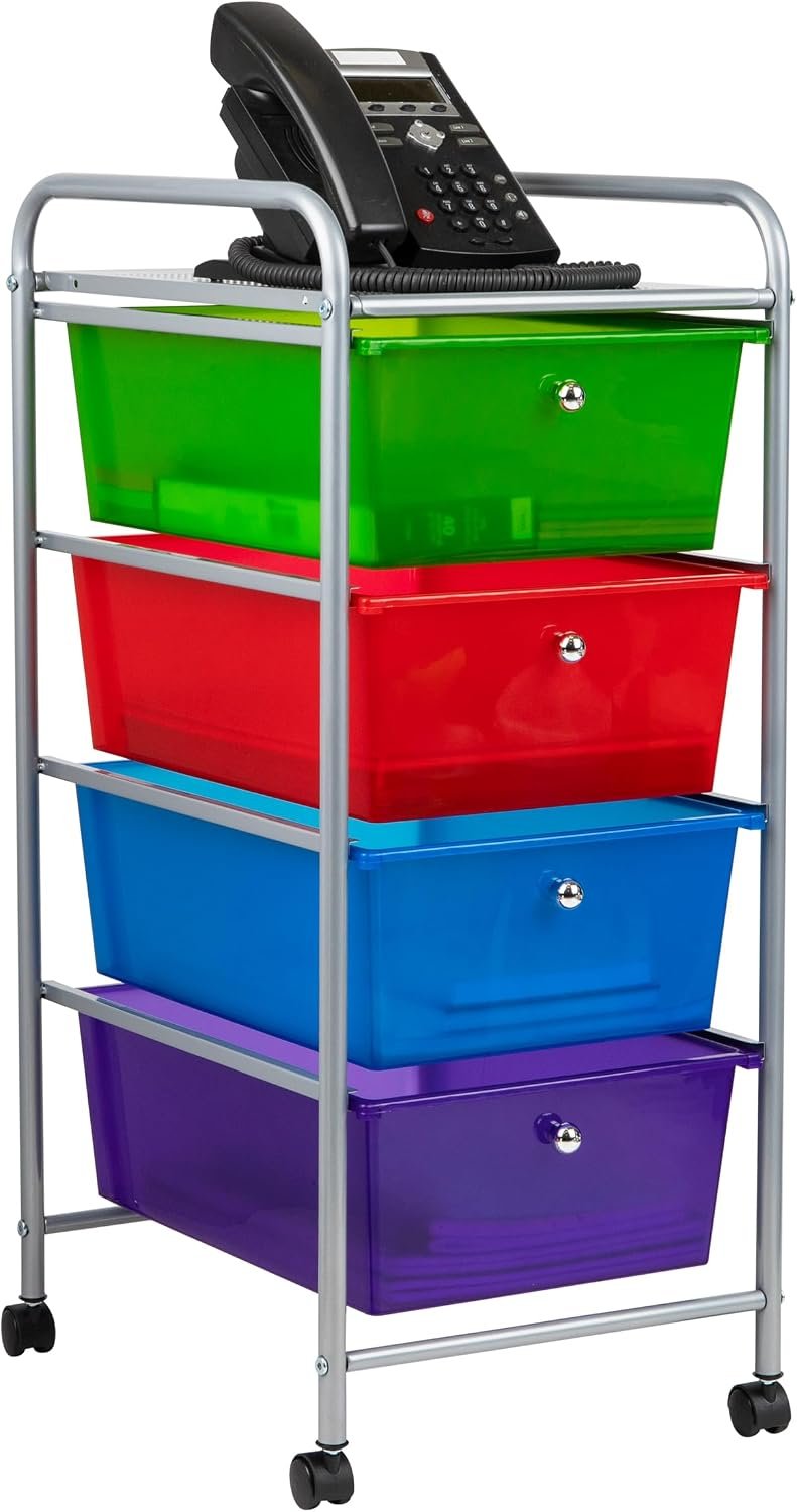 Mind Reader Rolling Cart with Drawers, Utility Cart, Craft Storage, Kitchen, Metal, 12.75″L x 15.25″W x 30″H, Multi-color