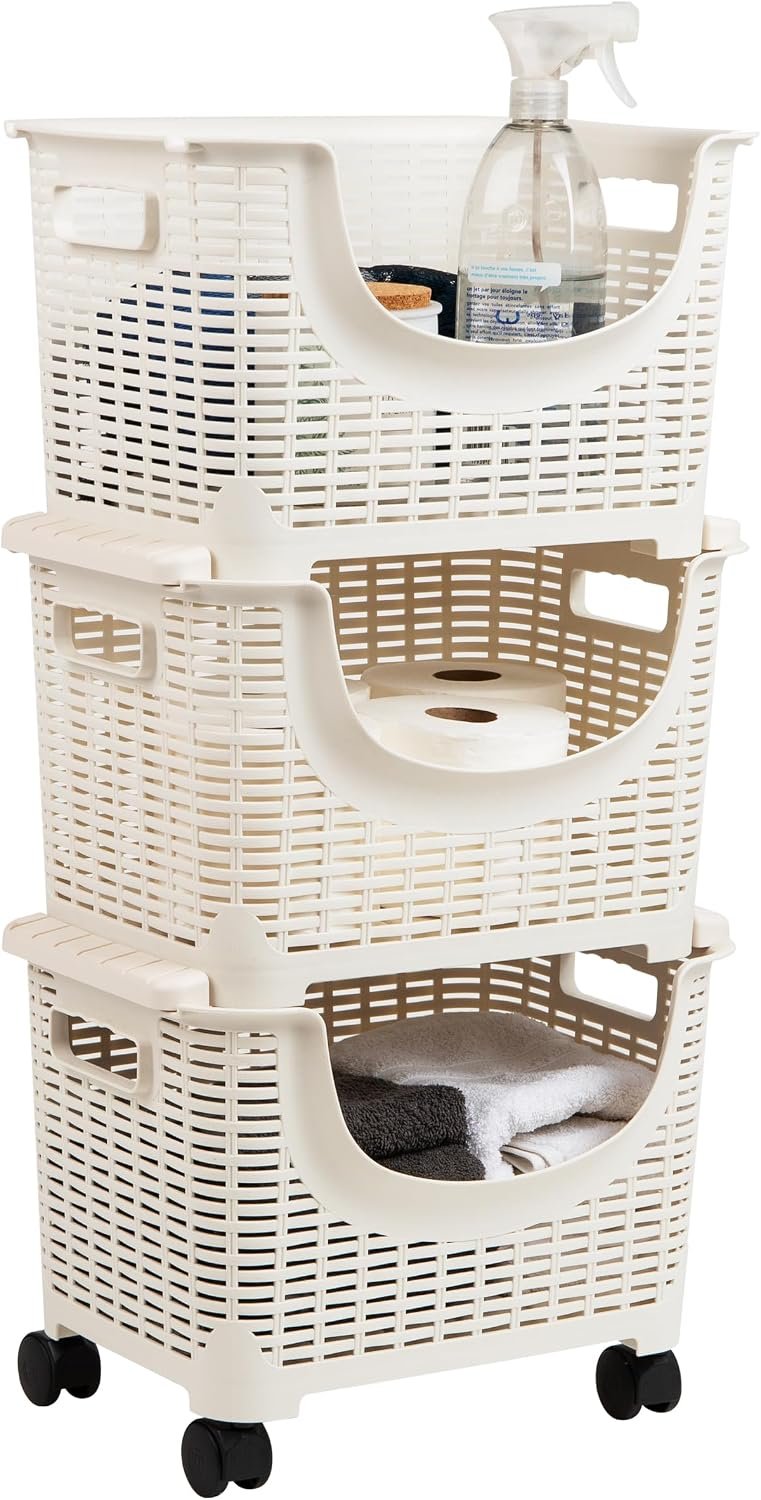 Mind Reader Plastic Storage Cart, Kitchen Storage, Rolling, Toy Storage, Laundry, Kitchen, 14.75″L x 11″W x 28.25″H, Ivory