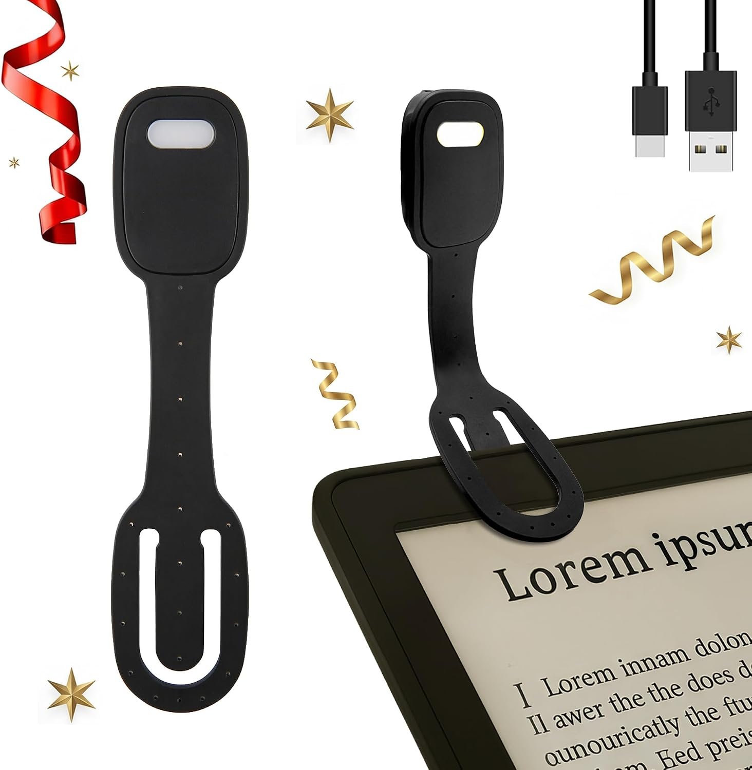 Rechargeable Kids Book Light, Cute Bookmark Reading Light for Kids, Dimmable Portable LED Book Light for Reading in Bed, Eye-Caring Bedtime Reading Lamp for Children & Travel, Black