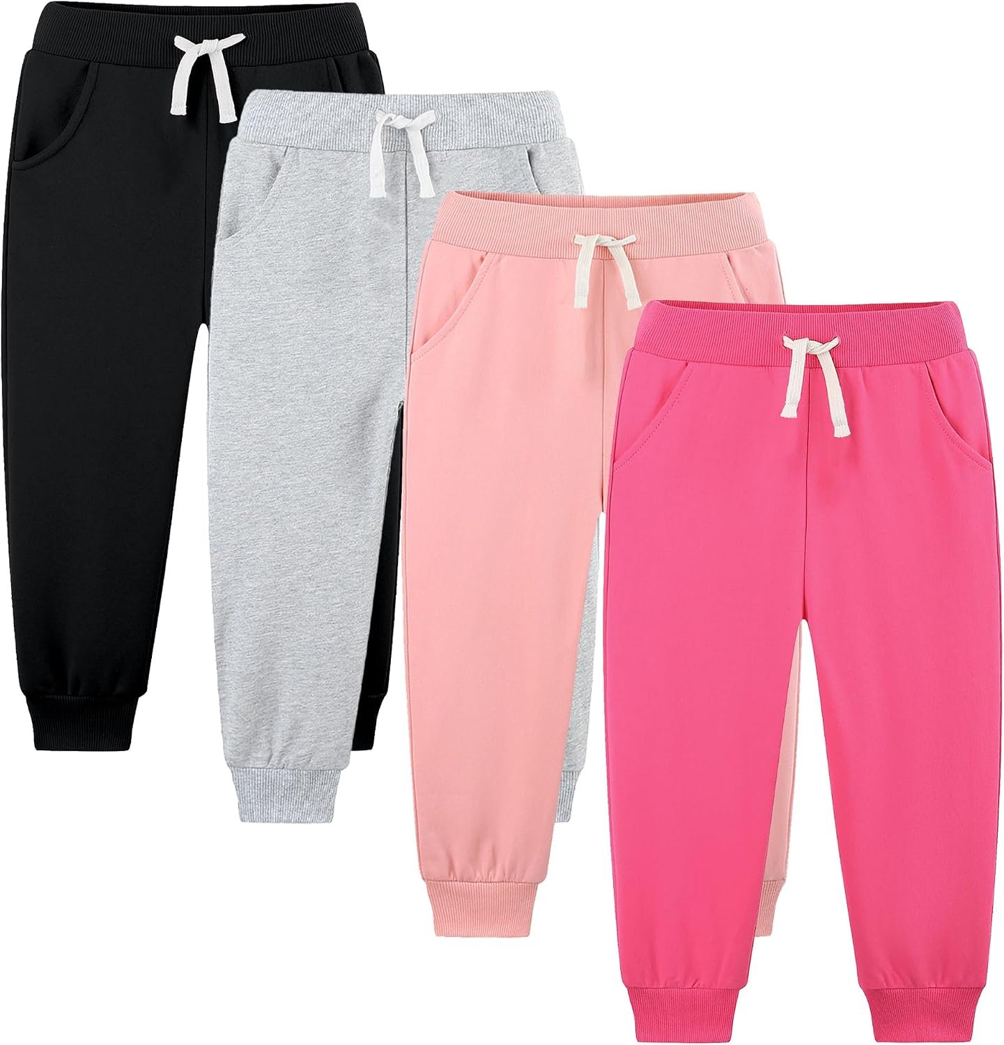 4 Pack Toddler and Kids Girls Sweatpants Joggers Cotton Athletic Sweat Pants with Pocket Drawstring 2-16Y