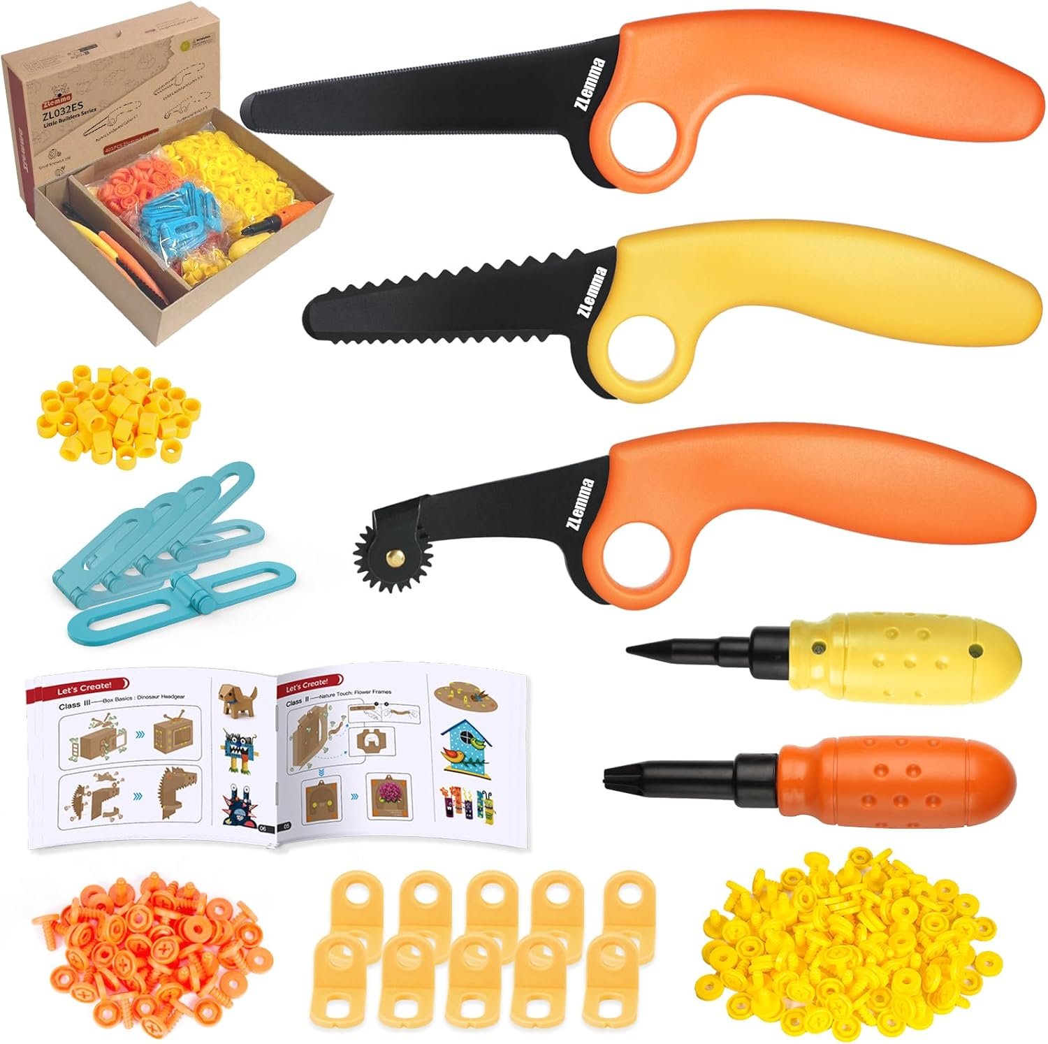 Cardboard Construction Kit – 401 PCS Kids Building Set with Safe Serrated Cutter, Crease Roller, Screws & Nuts, STEM Upcycled Tool for DIY Cardboard Projects, Engineering & Creativity