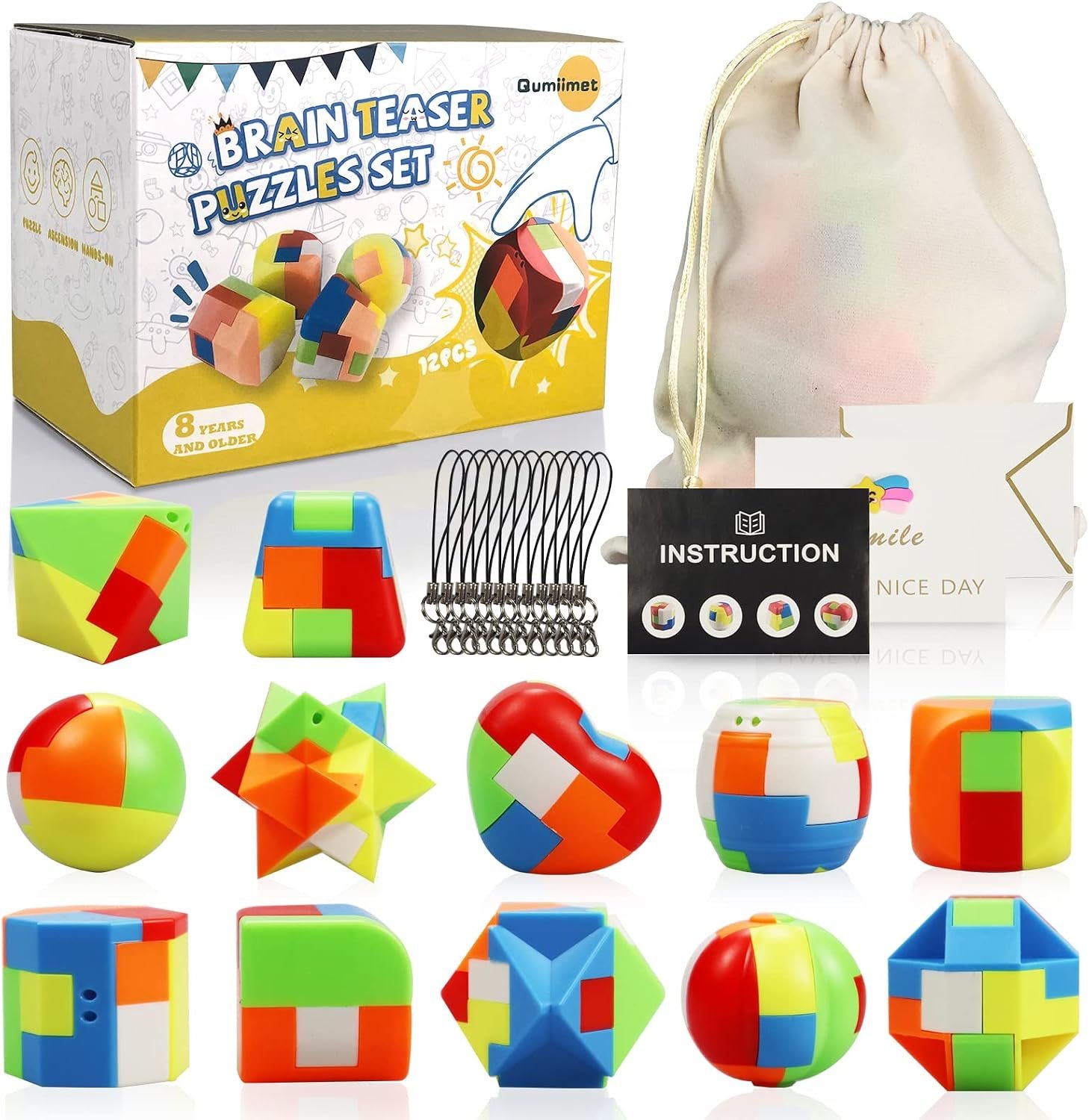 Brain Teaser Puzzles for Kids Teens and Adults 12Pcs,Mind Game Puzzle Set, 3D Plastic Unlock Interlock Toy, Desk Toys for Office for Adults,Suitable for IQ,Logic Test, Fidgeting and Pastime