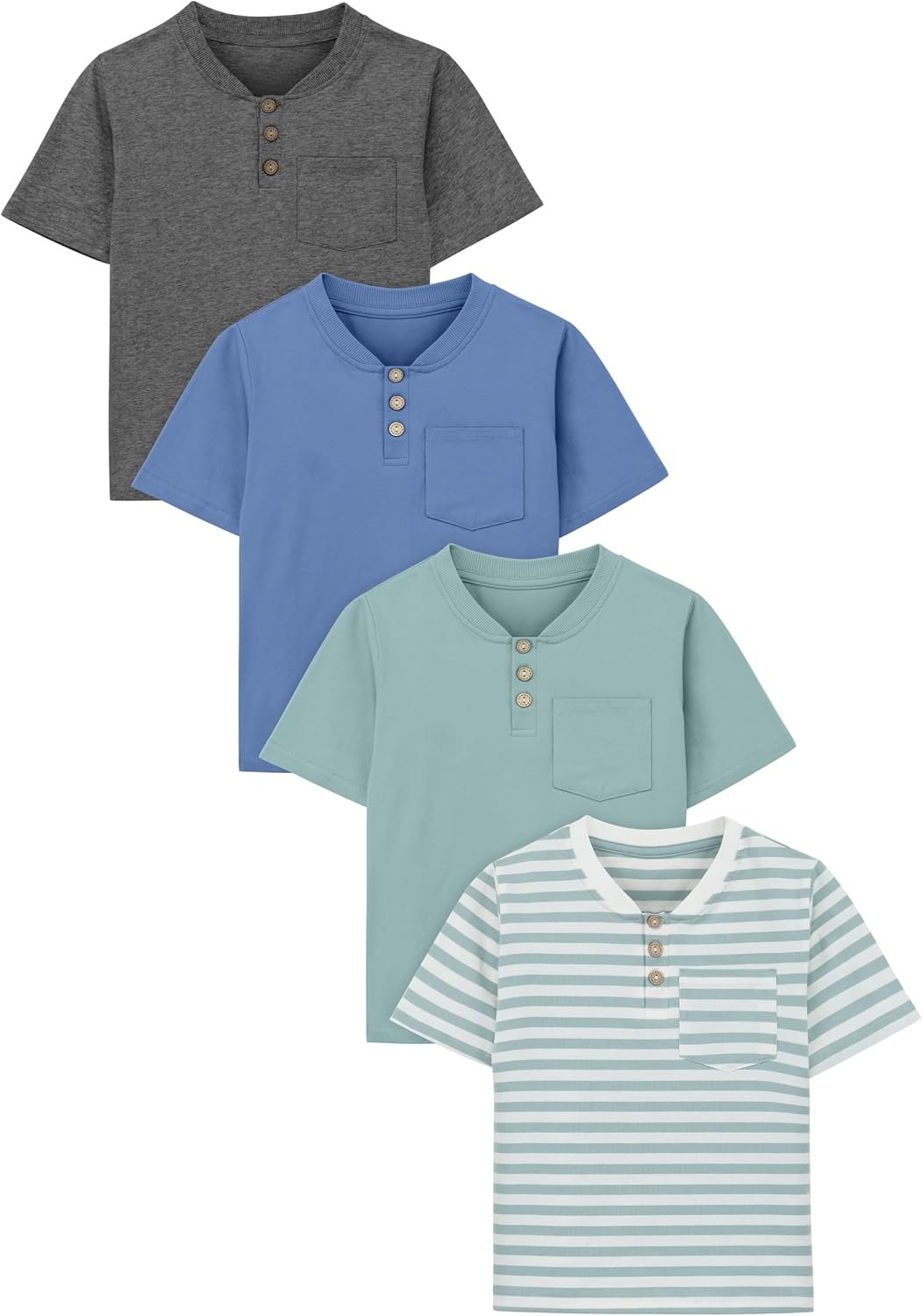Poroka 4 Pack Baby Boys and Toddlers Cotton Short-Sleeve T-Shirts Pocket Button Crew Neck Tee Short-Sleeve Shirts