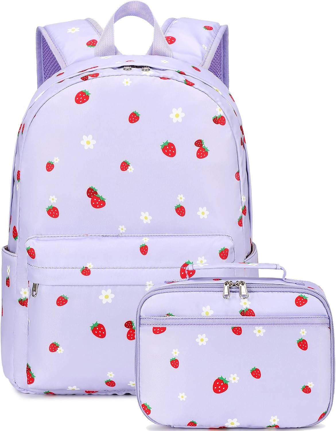 LEDAOU Girls Backpack with Lunch Box Set, 16 Inch School Backpack for Girls Ages 5-10, Cute Strawberry Kids Bookbag for Preschool Kindergarten Elementary, Water Resistant School Bag